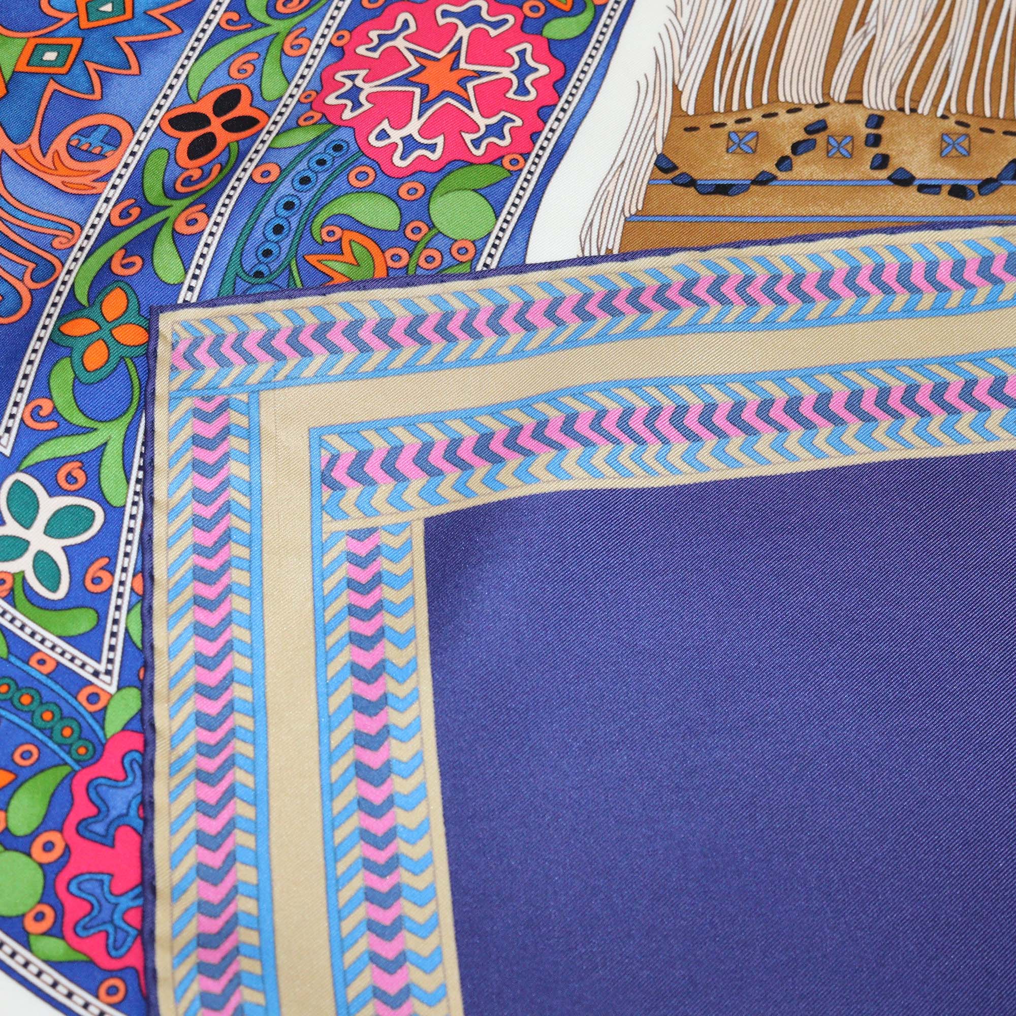 Hermes Navy Blue/Multicolor Silk Selle des Steppes Scarf 90