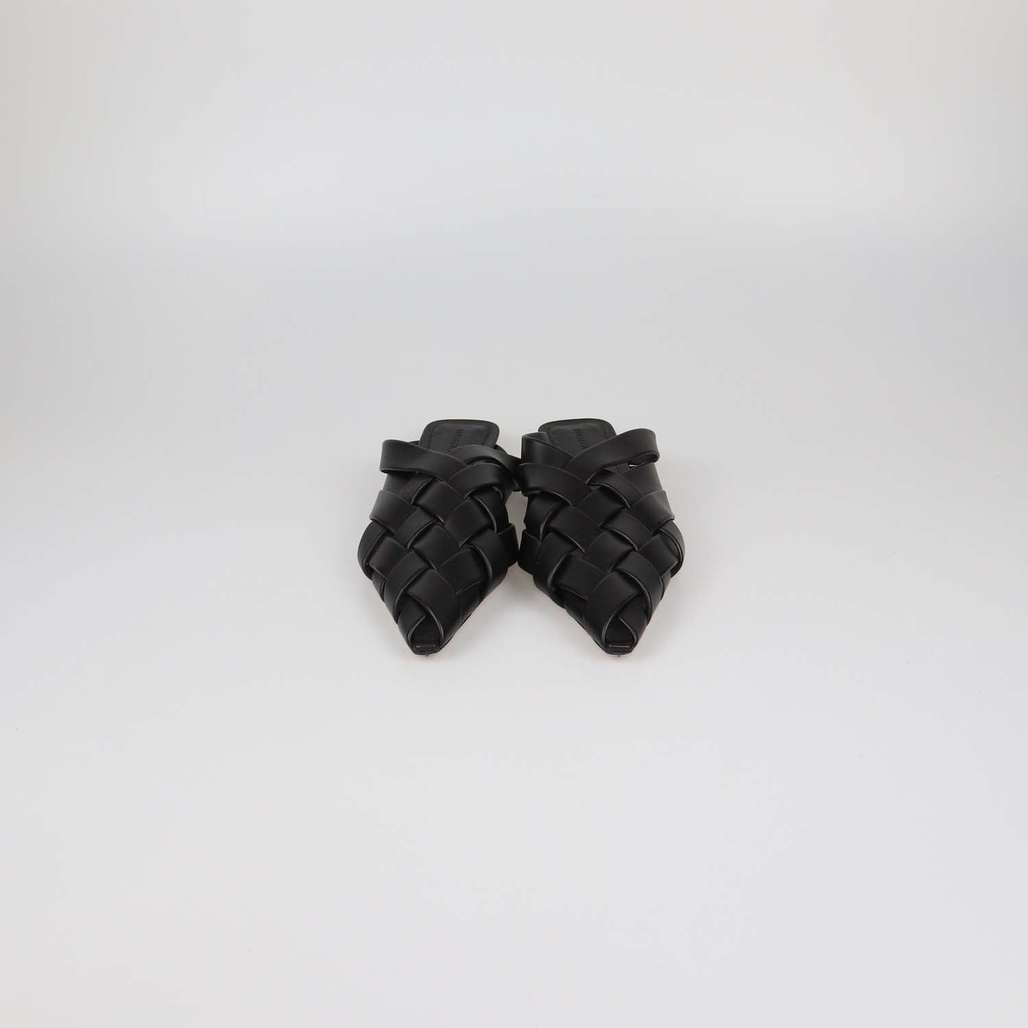 Bottega Veneta Black Woven Leather Alfie Flat Mules