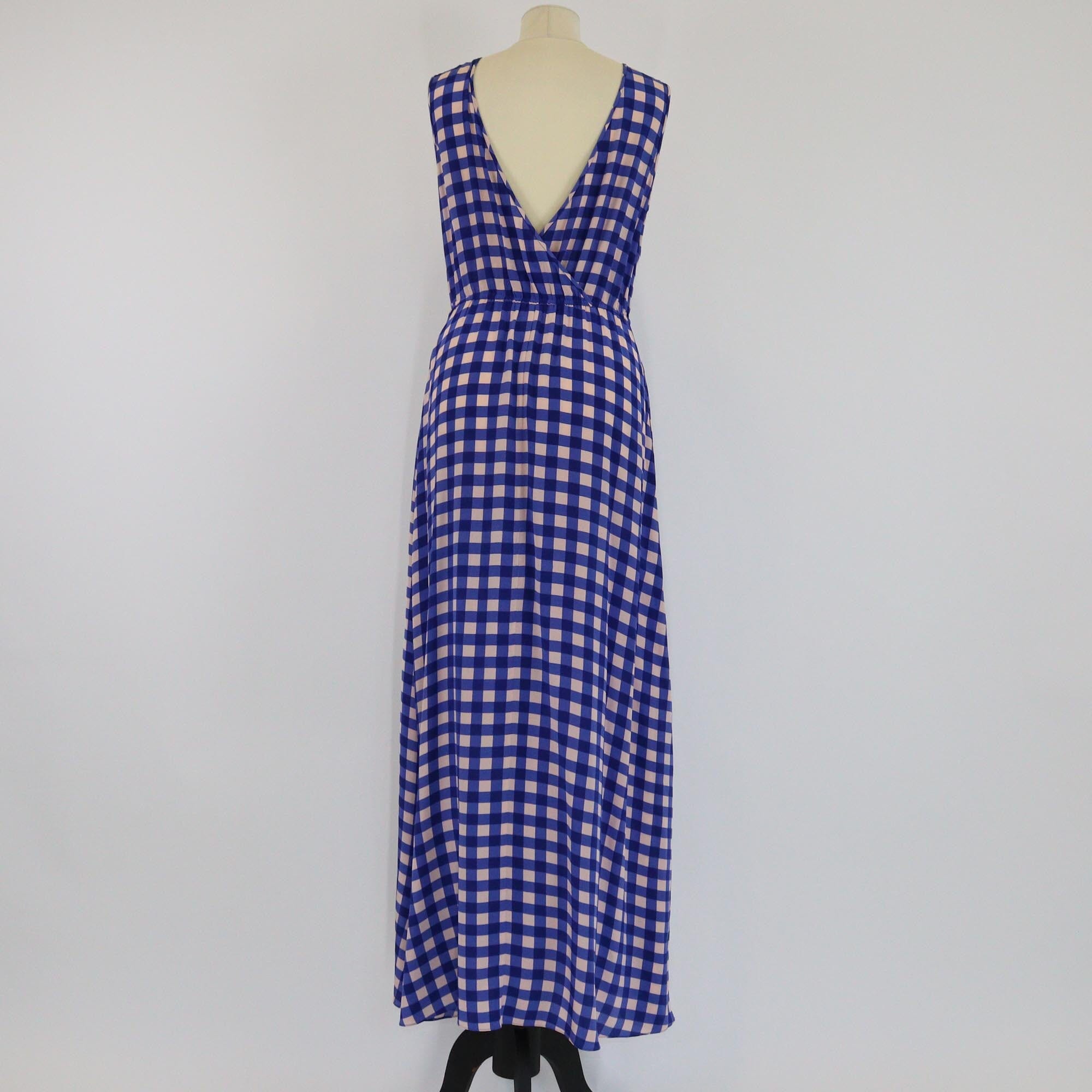 Diane Von Furstenberg Blue Checkered Maxi Sleeveless Dress Womens Diane Von Furstenberg
