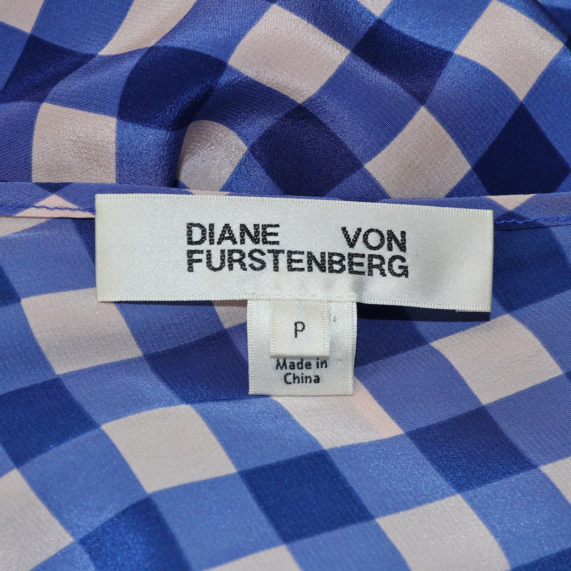 Diane Von Furstenberg Blue Checkered Maxi Sleeveless Dress Womens Diane Von Furstenberg
