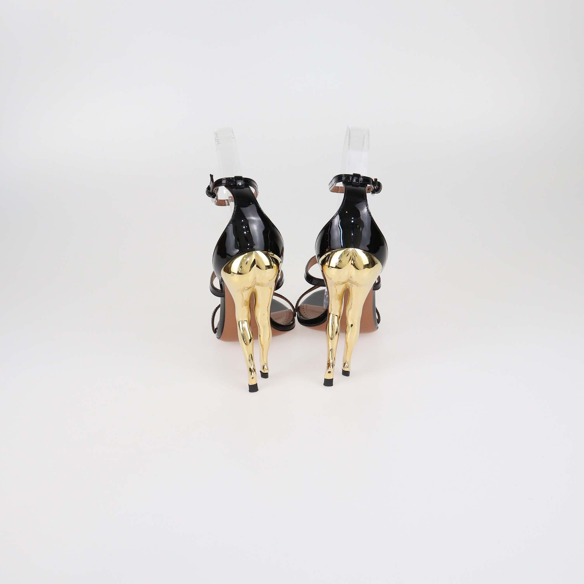 Alaia Black Patent Leather Cabaret Sandals