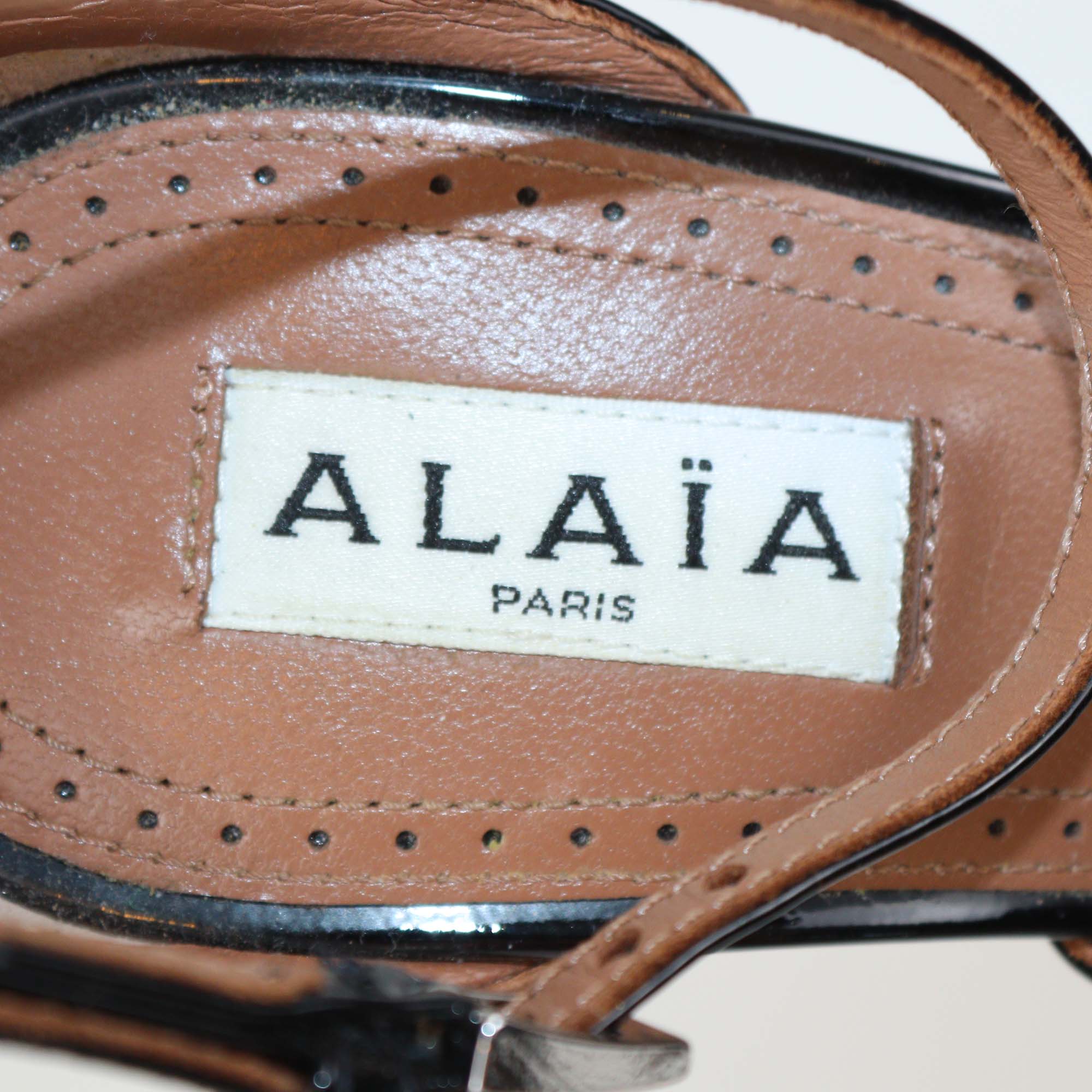 Alaia Black Patent Leather Cabaret Sandals