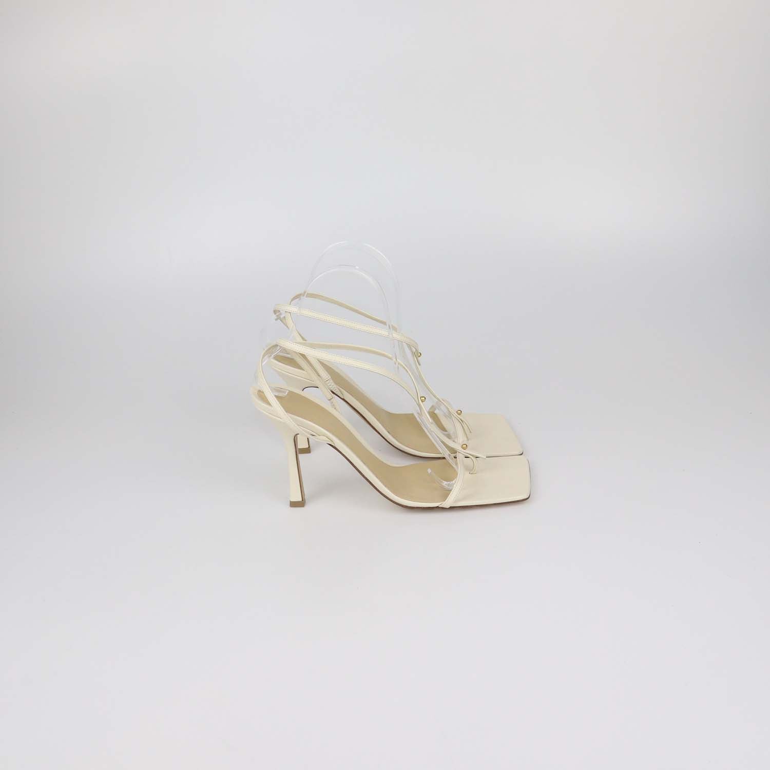 Bottega Veneta Off White Leather T-Strap Sandals
