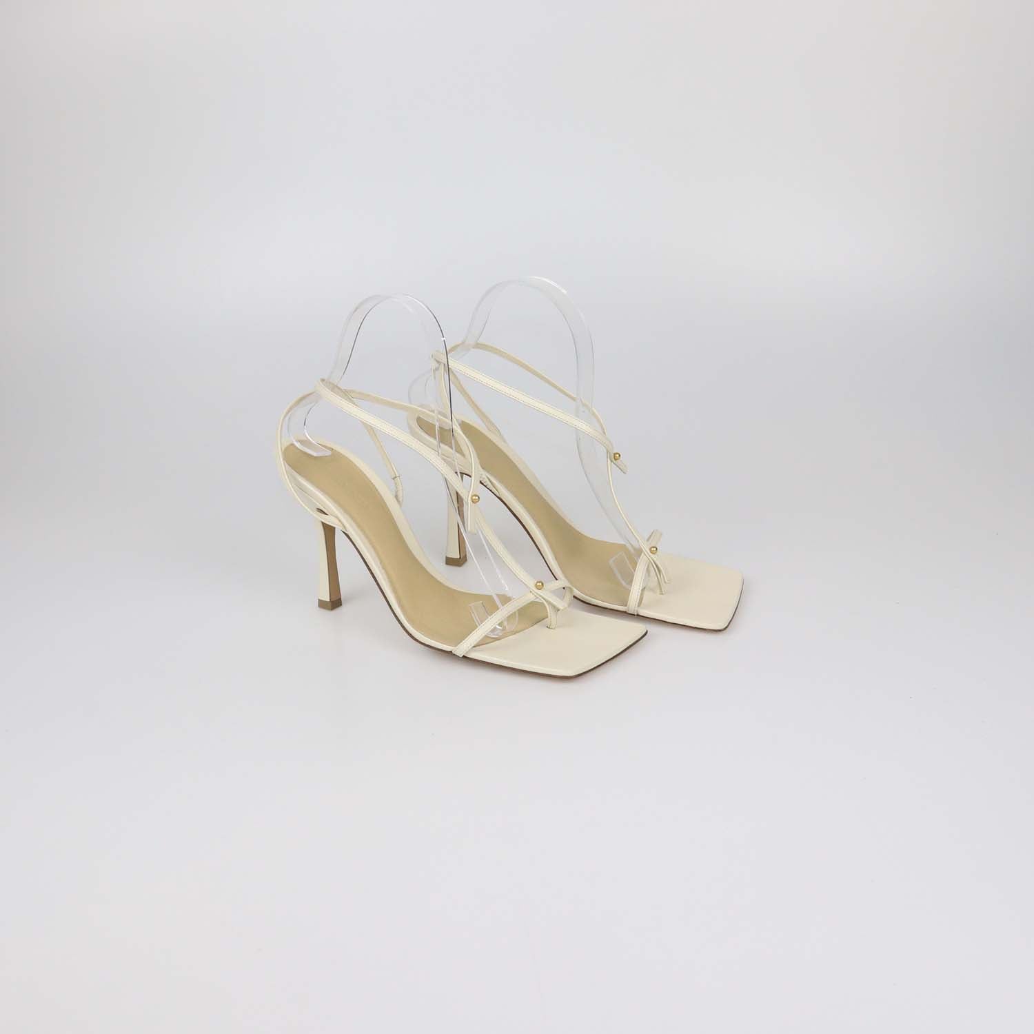 Bottega Veneta Off White Leather T-Strap Sandals