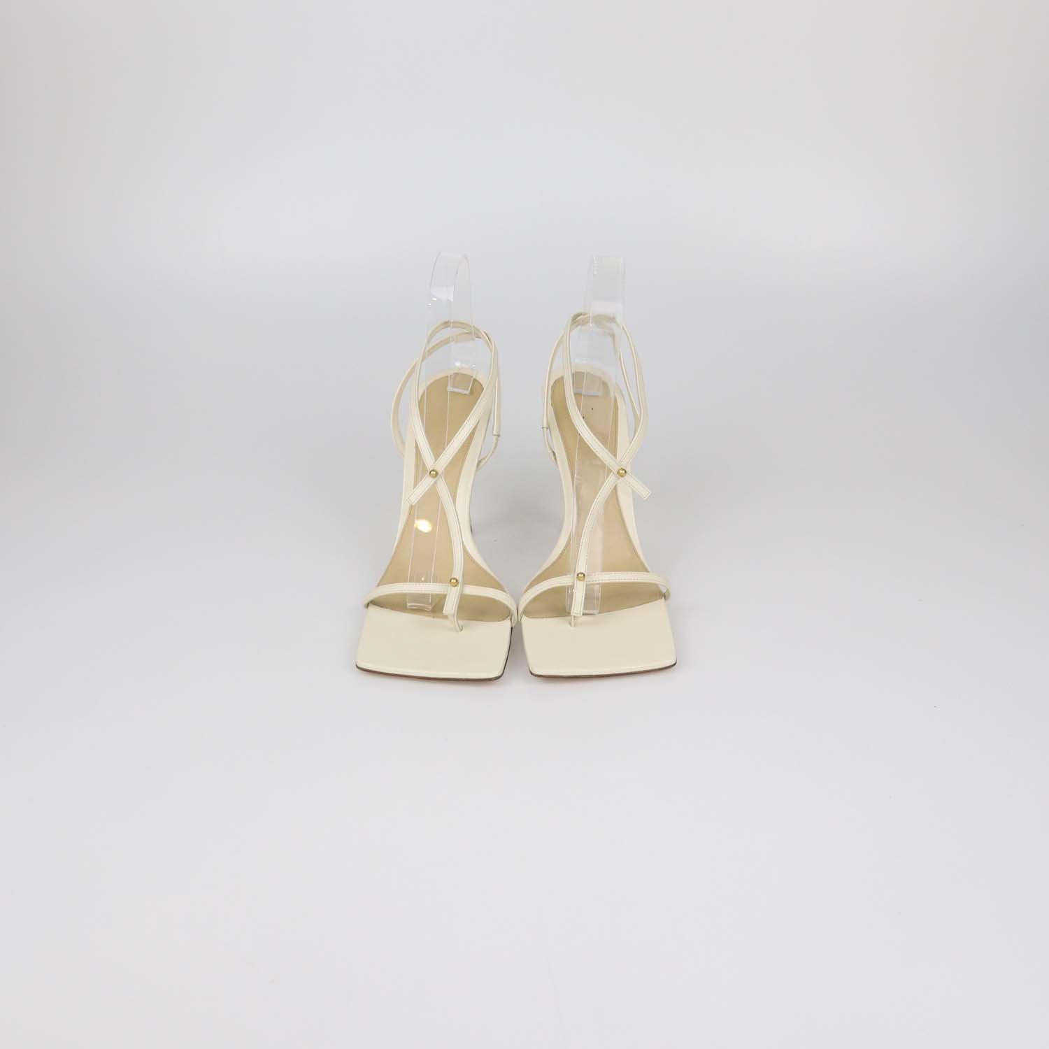 Bottega Veneta Off White Leather T-Strap Sandals