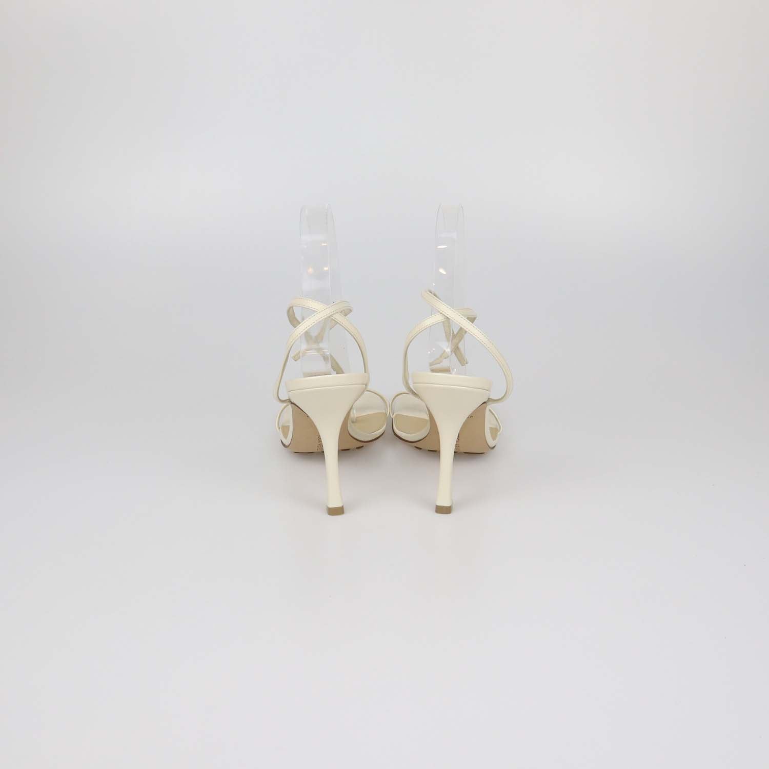 Bottega Veneta Off White Leather T-Strap Sandals