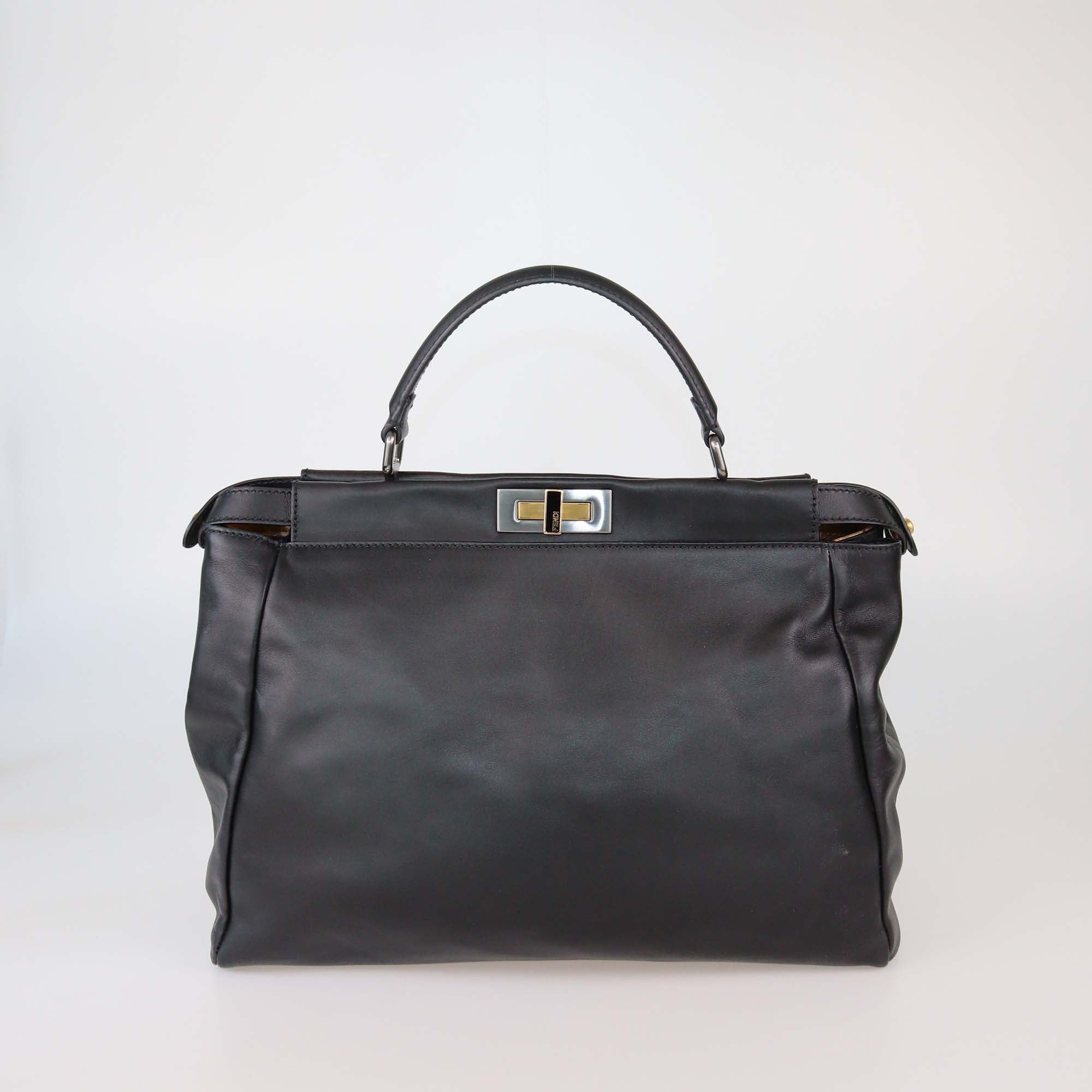 Fendi Black Leather Large Peekaboo Top Handle Bag