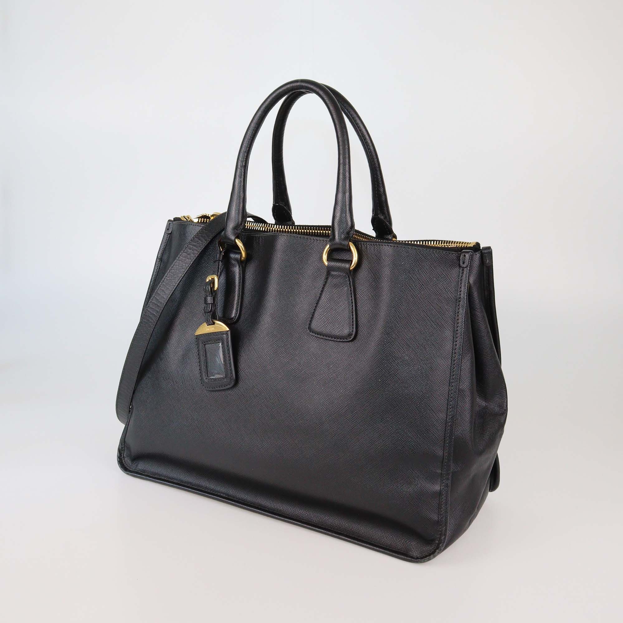Prada Black Saffiano Leather Double Zip Tote