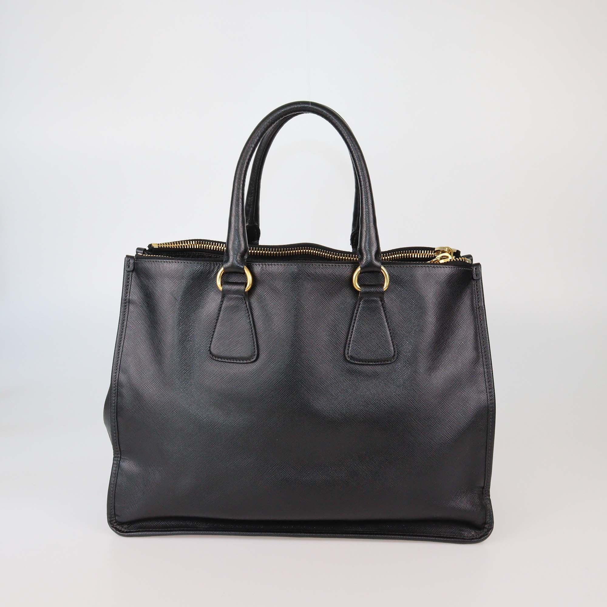 Prada Black Saffiano Leather Double Zip Tote