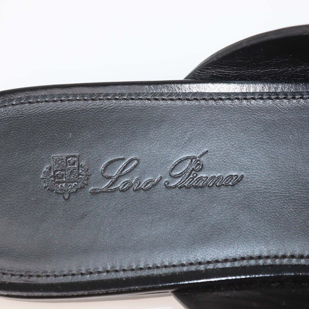 Loro Piana Black Glazed Leather Vera Flat Sandals