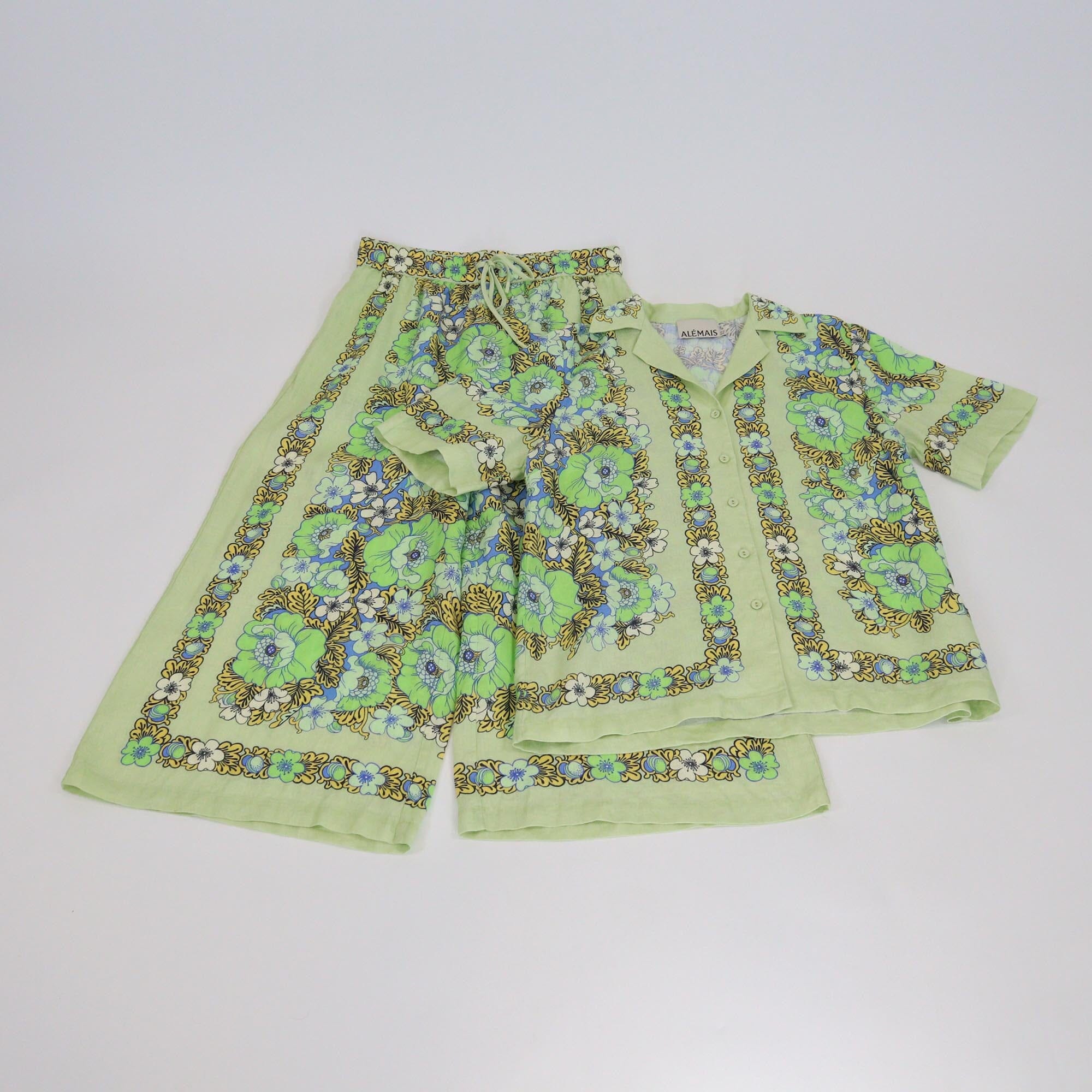 Alemais Green Printed Velma Oversized Short Sleeve Shirt & Pants Set Womens Alemais