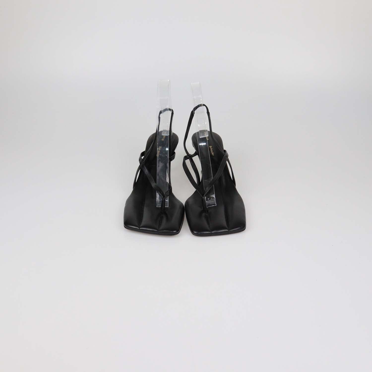Proenza Schouler Black Leather Square Thong Slide Sandals