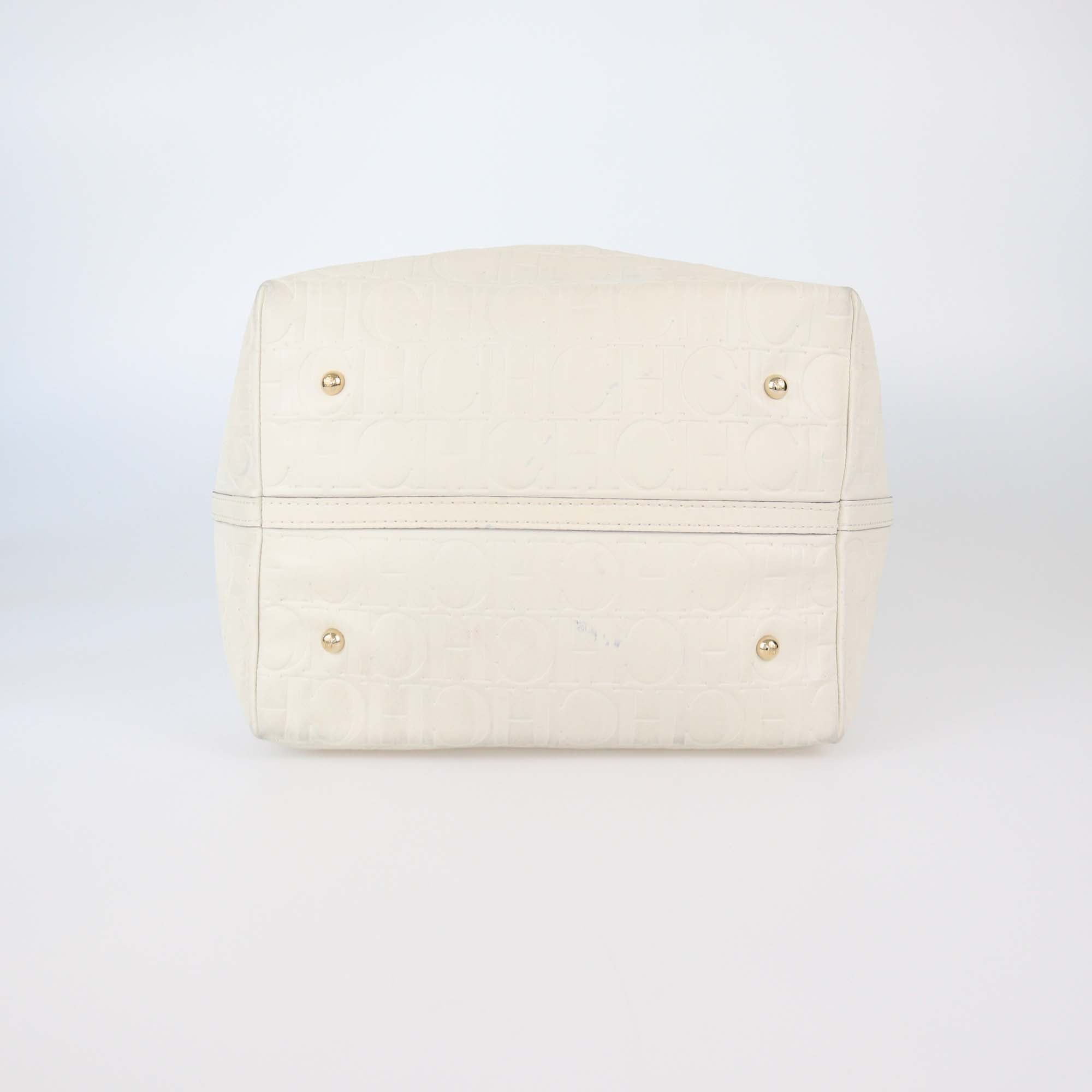 CH Carolina Herrera White Leather Monogram Matryoshka Shopper Tote Bag
