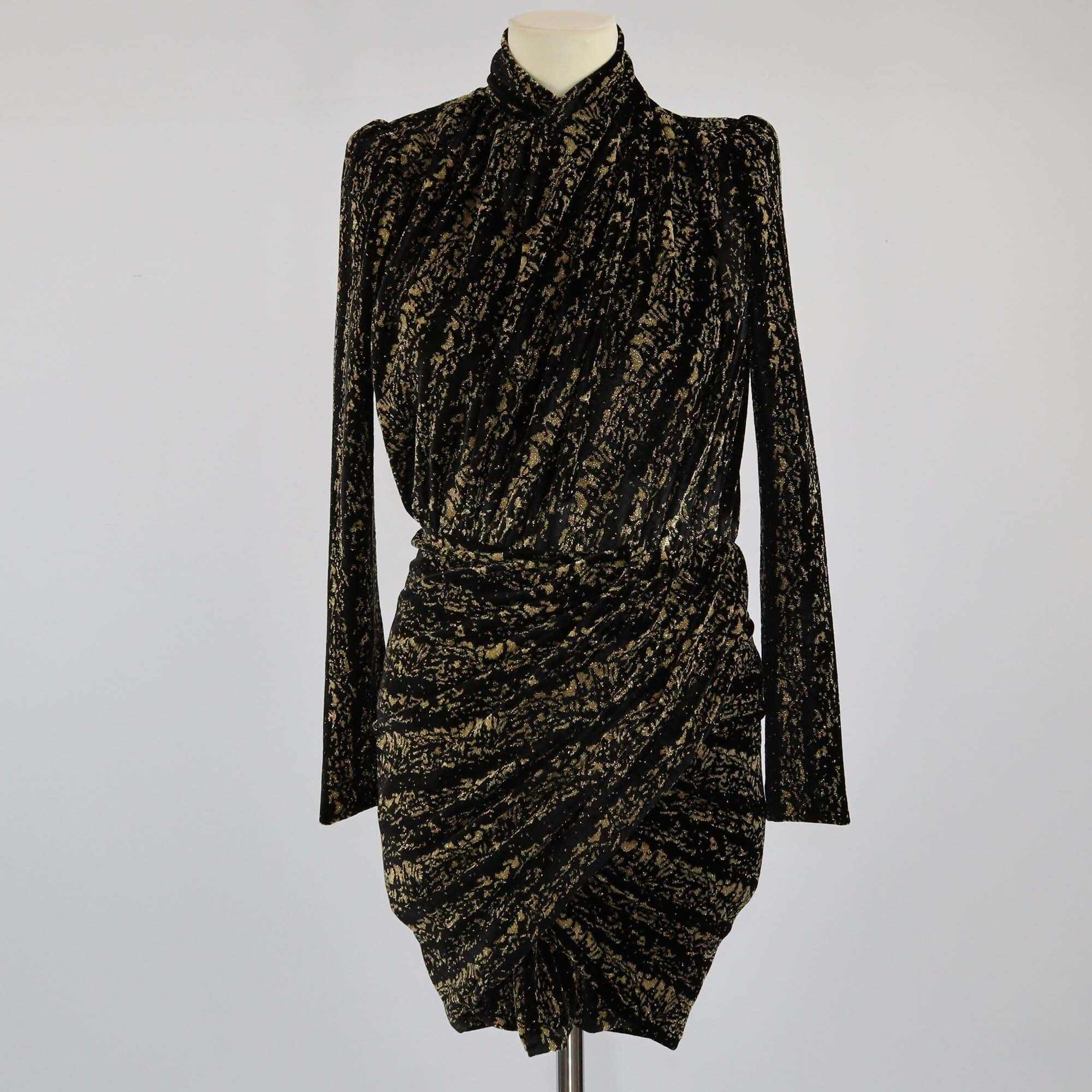 Balenciaga Black/Gold Velvet Mock Neck Mini Dress Womens Balenciaga