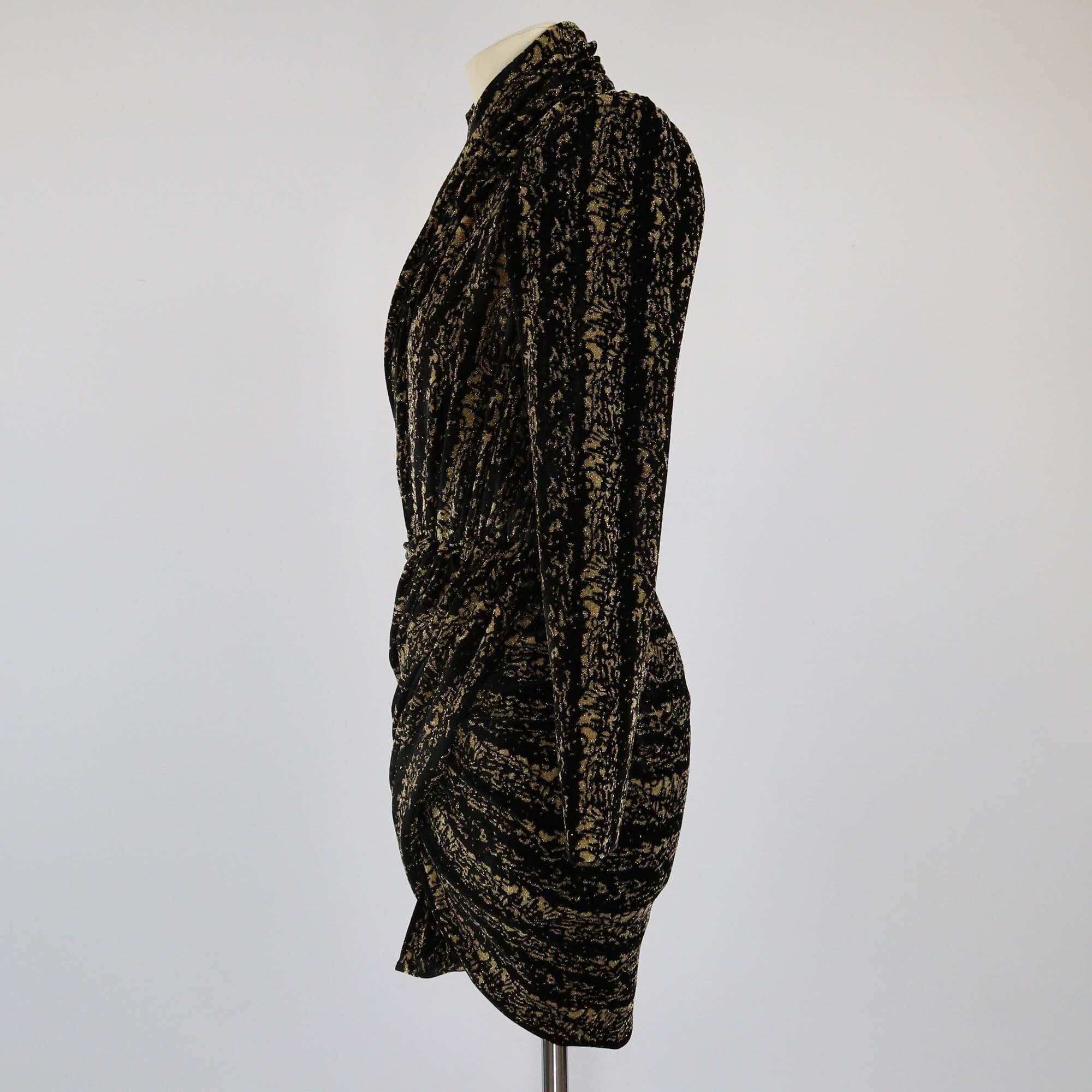 Balenciaga Black/Gold Velvet Mock Neck Mini Dress Womens Balenciaga