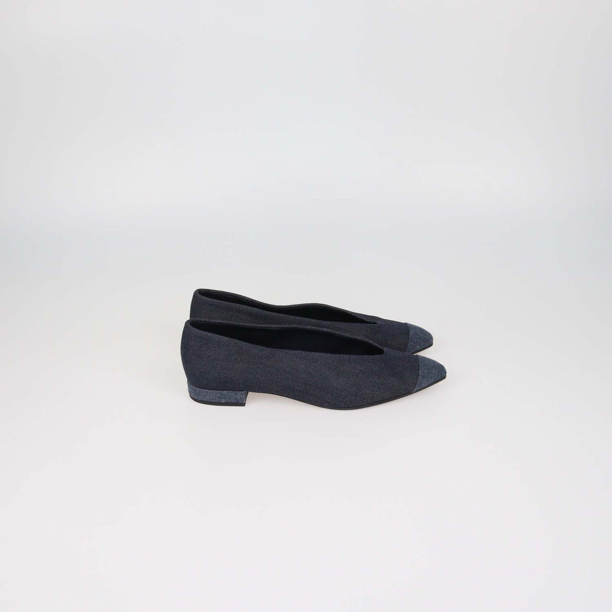 Loro Piana Two Tone Blue Denim Rebecca Cap Toe Ballet Flats