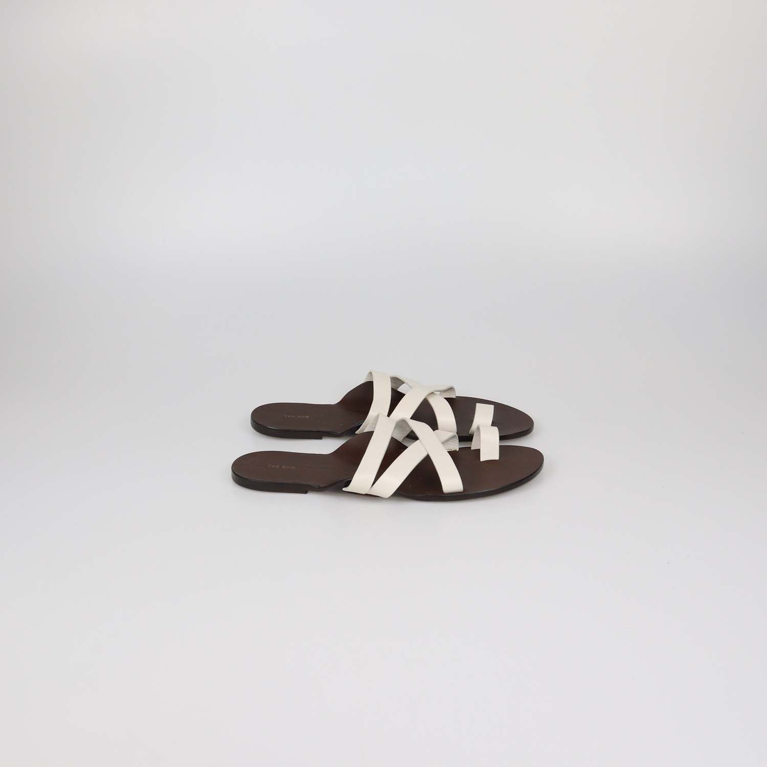 The Row White/Brown Leather Kris Flat Sandals