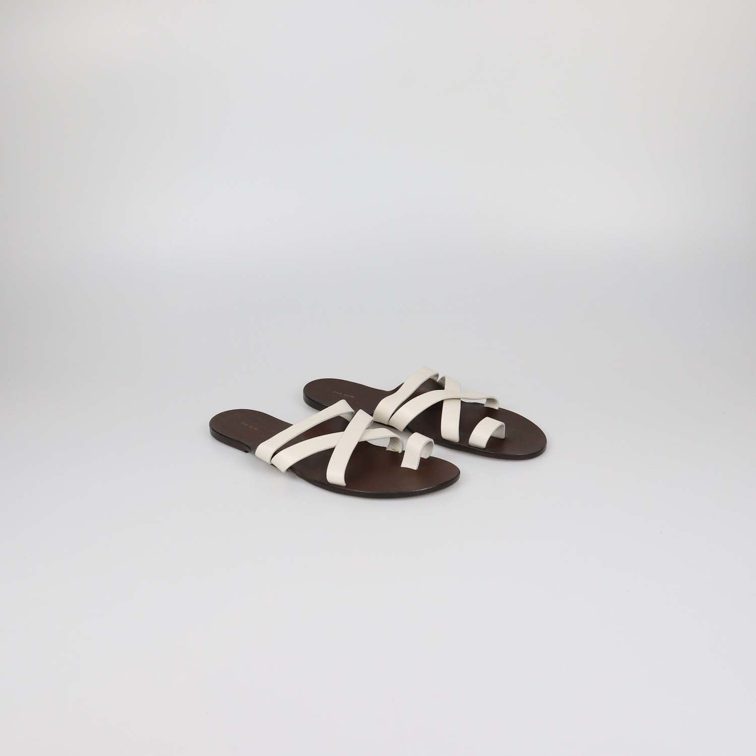 The Row White/Brown Leather Kris Flat Sandals