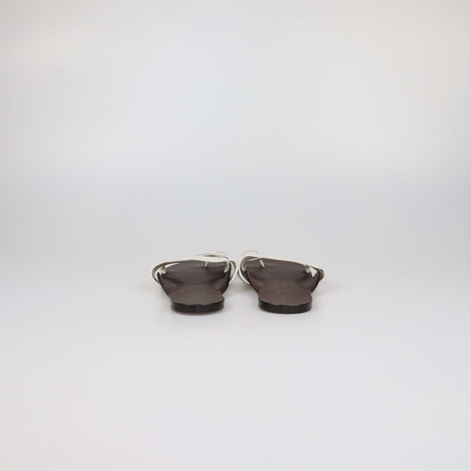The Row White/Brown Leather Kris Flat Sandals