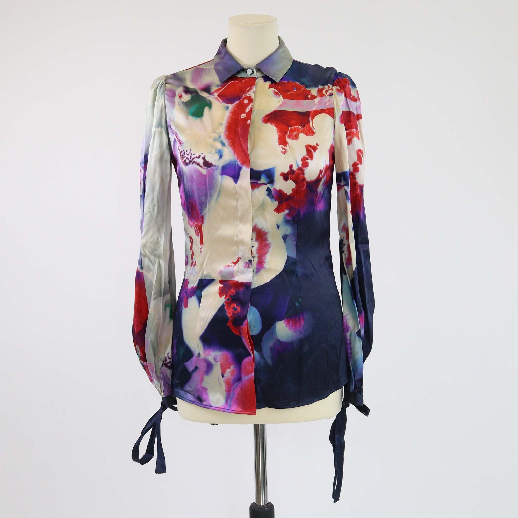Roberto Cavalli Multicolor Floral Abstract Print Long Sleeve Shirt Womens Roberto Cavalli