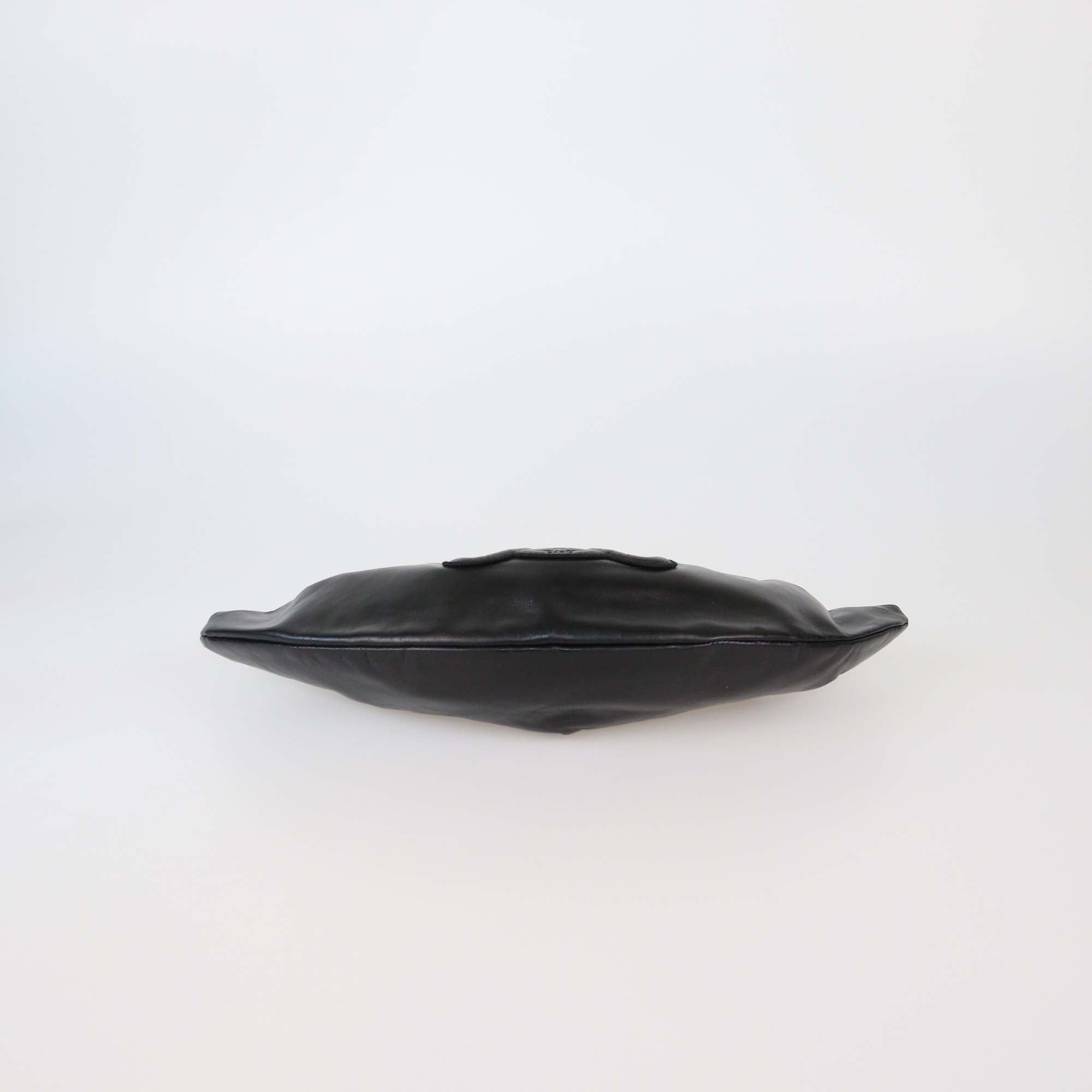 Celine Black Leather Triomphe Dome Clutch