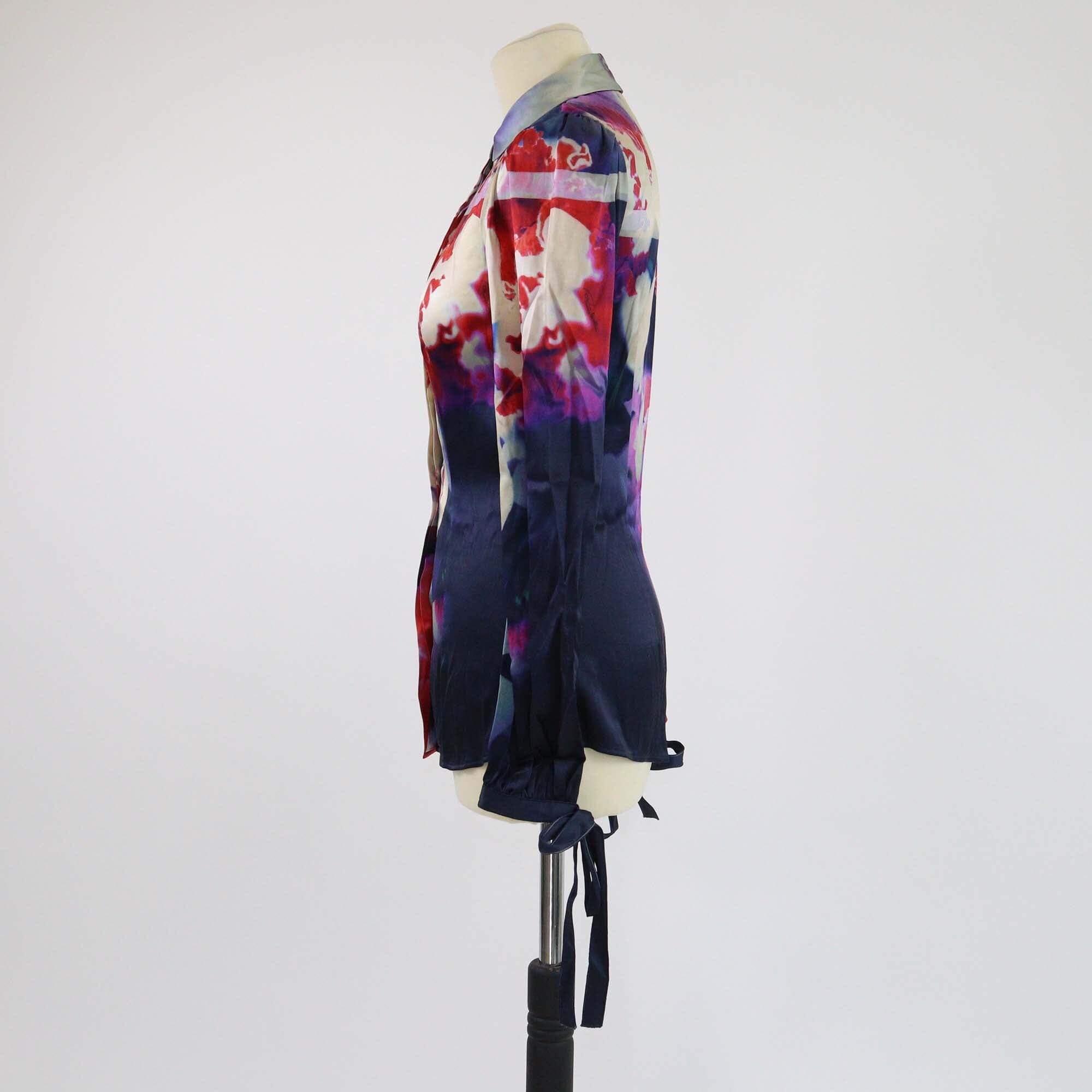 Roberto Cavalli Multicolor Floral Abstract Print Long Sleeve Shirt Womens Roberto Cavalli