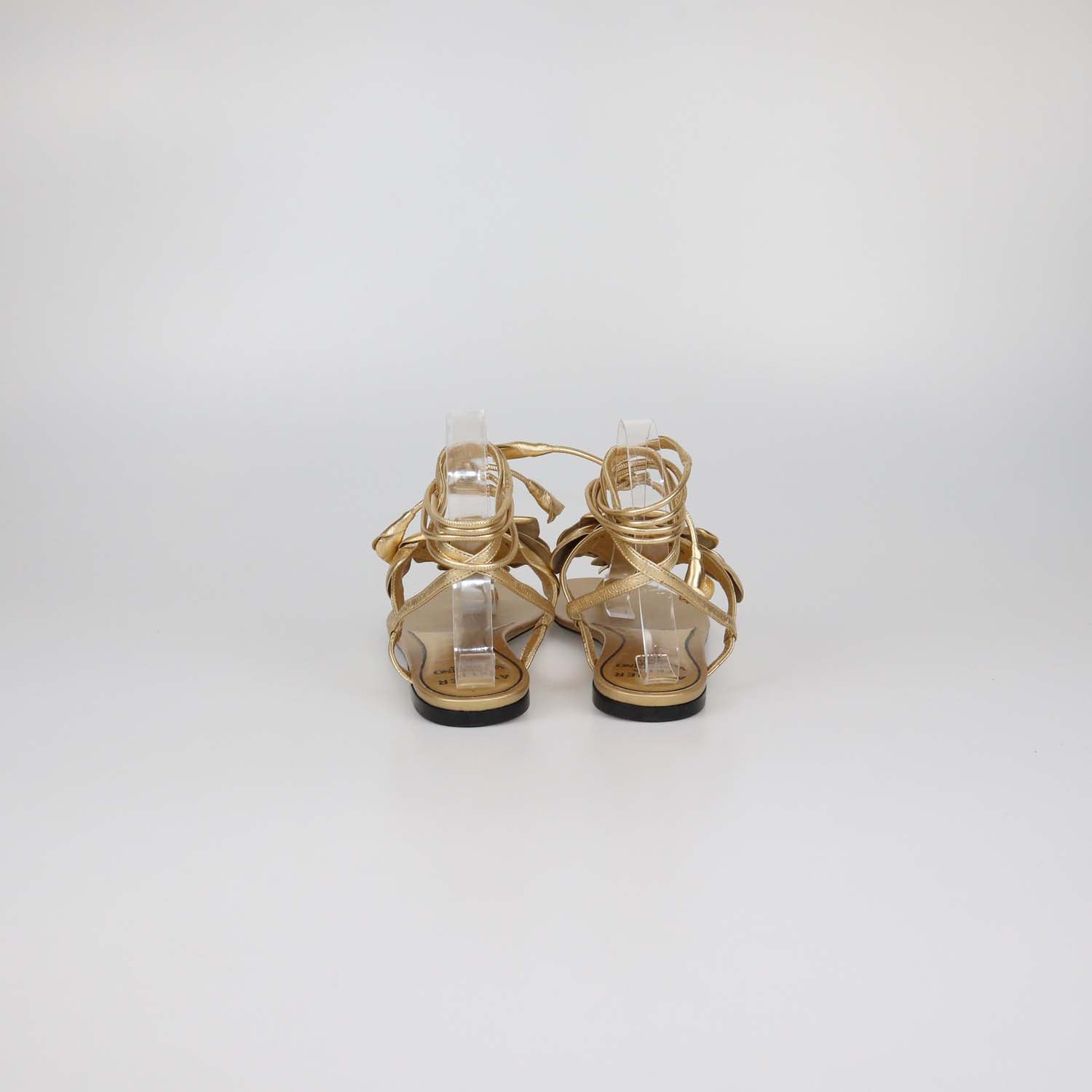 Valentino Gold Leather Atelier 03 Rose Edition Ankle Wrap Thong Flats