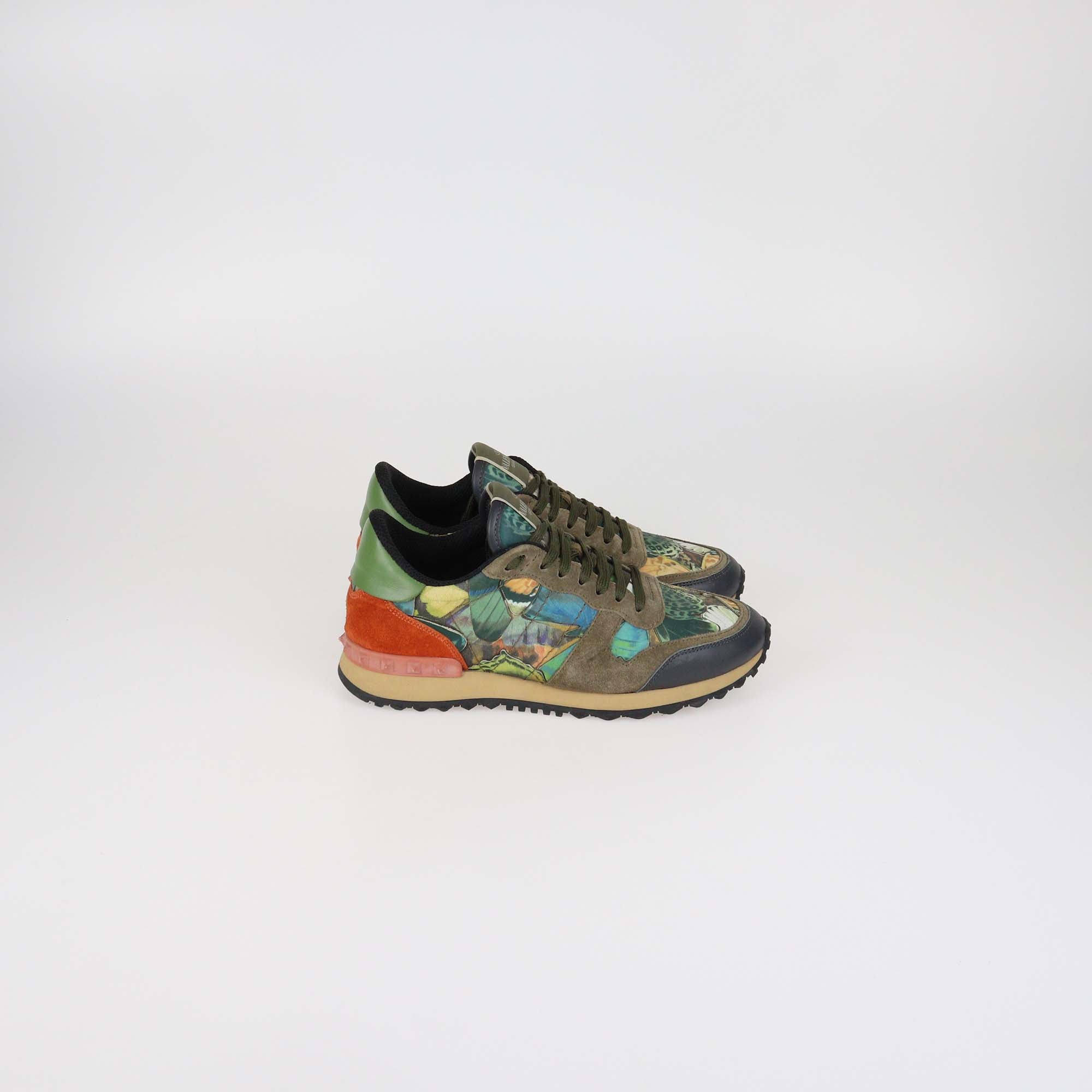 Valentino Multicolor Painted Leather and Suede Rockrunner Sneakers