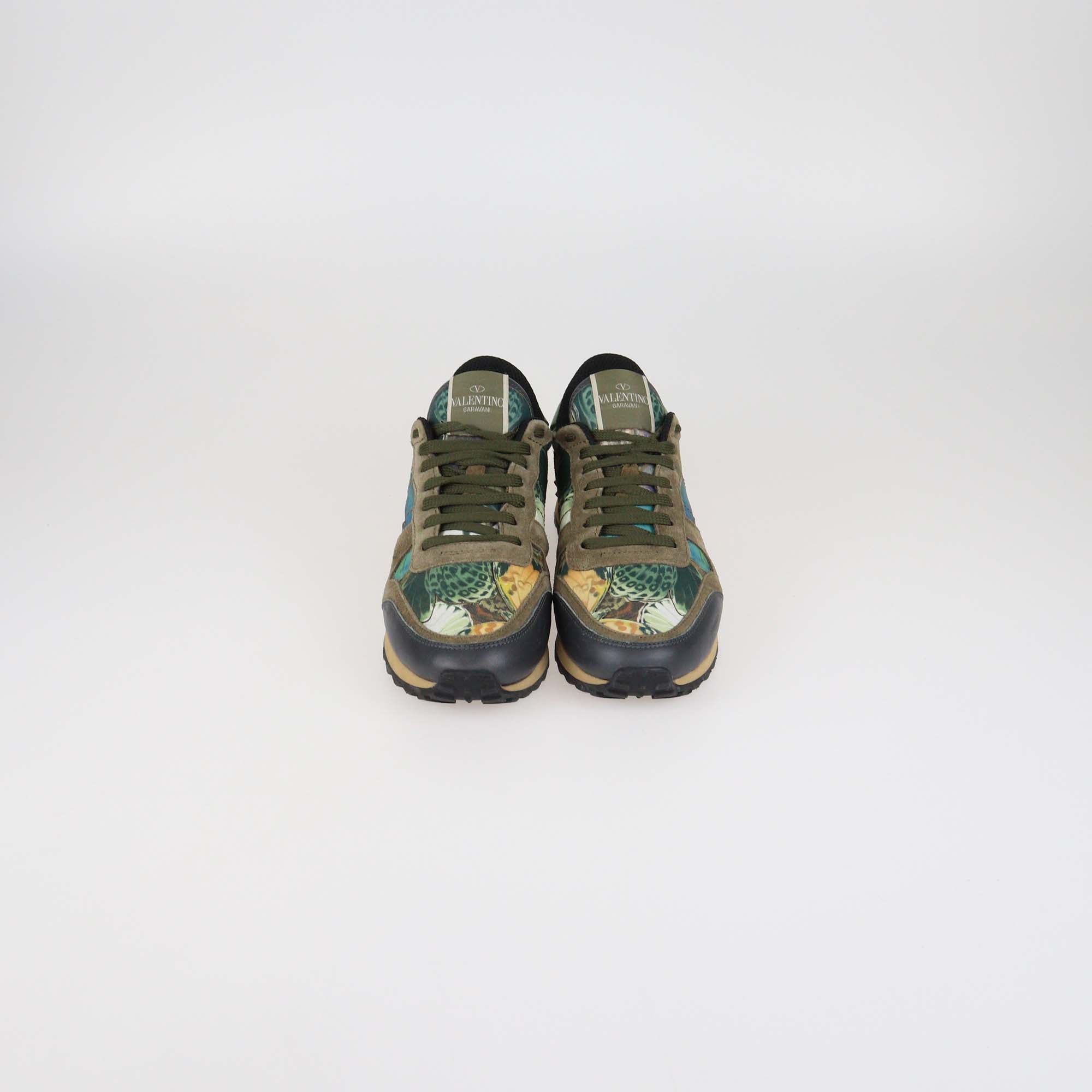 Valentino Multicolor Painted Leather and Suede Rockrunner Sneakers