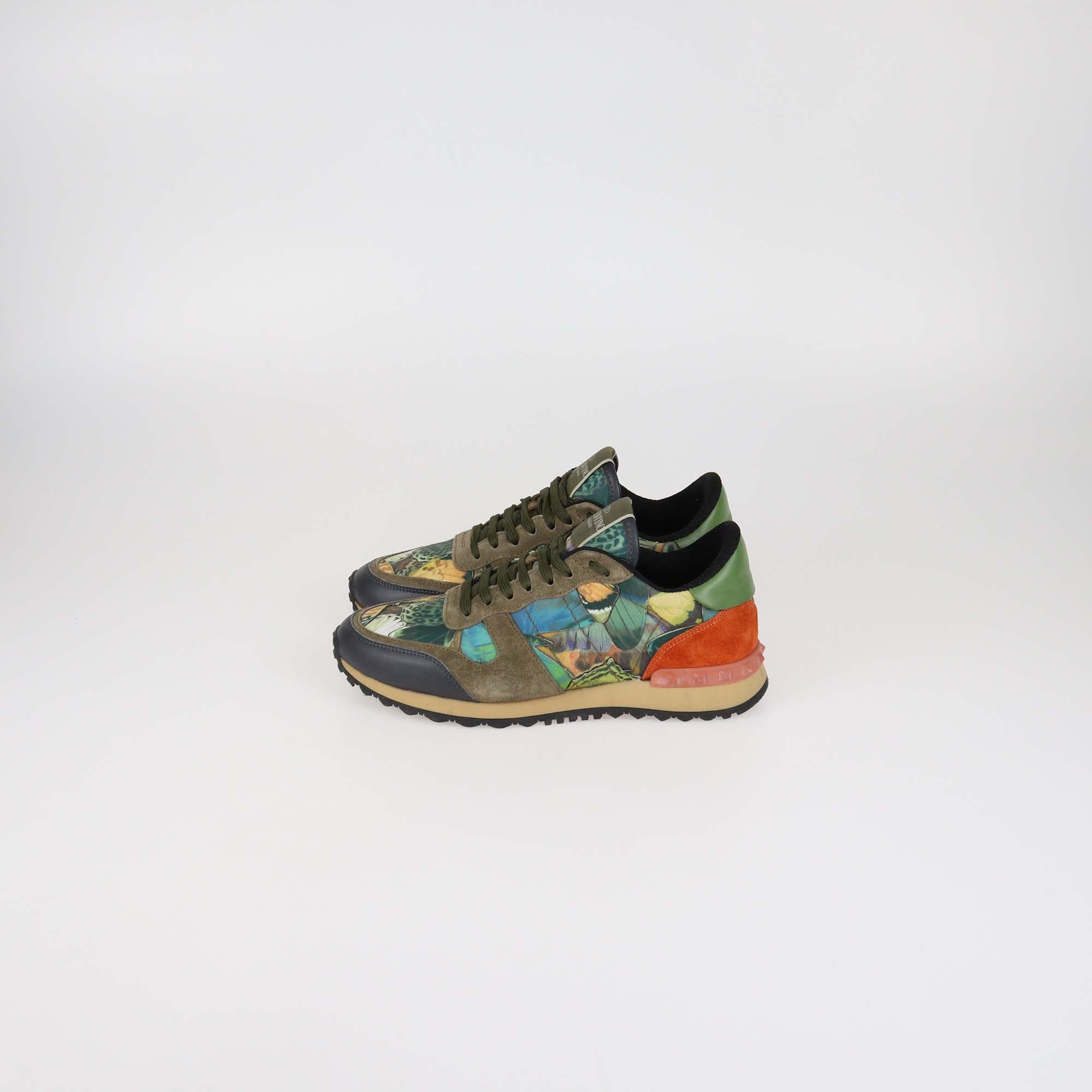 Valentino Multicolor Painted Leather and Suede Rockrunner Sneakers