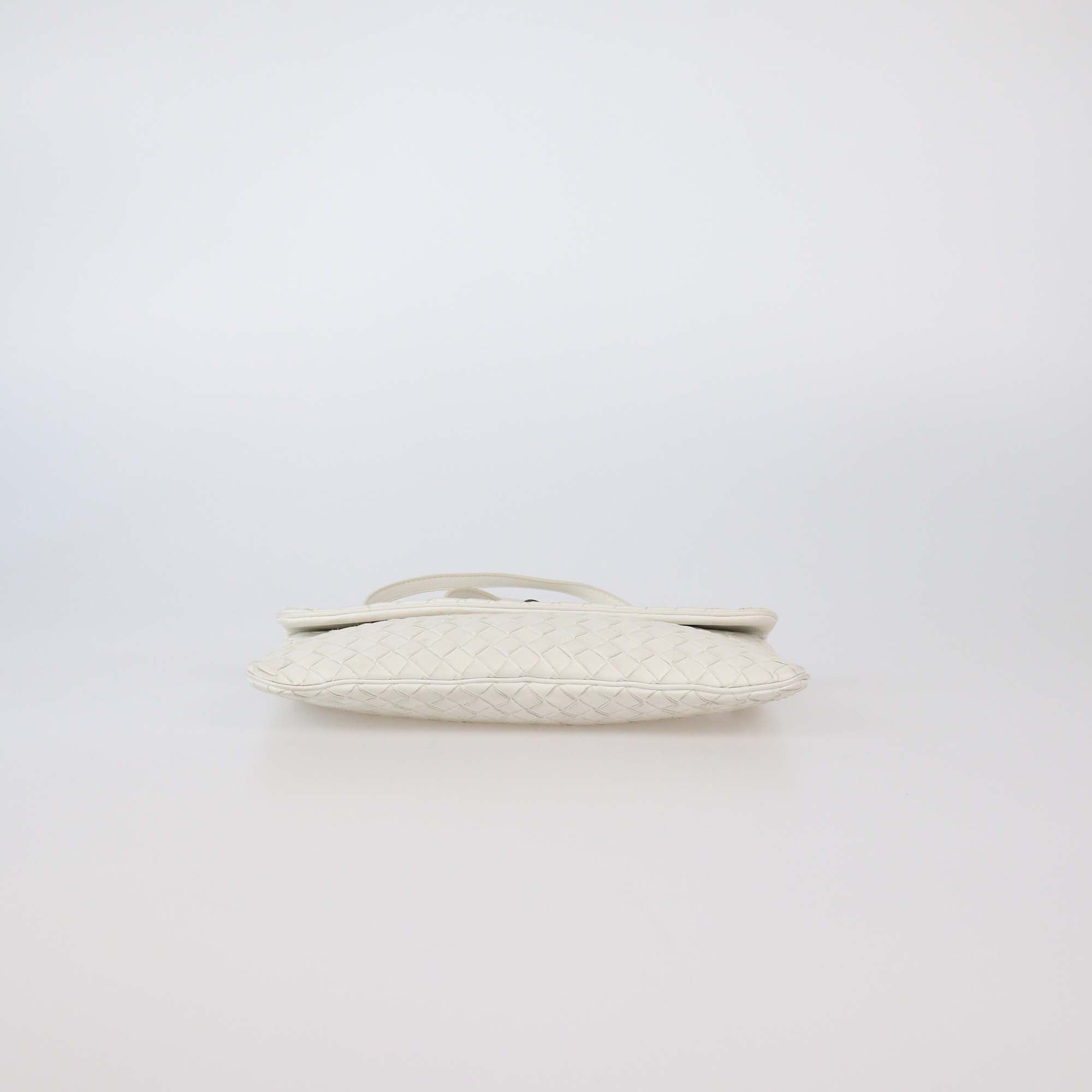 Bottega Veneta White Intrecciato Leather Flap Clutch Shoulder Bag