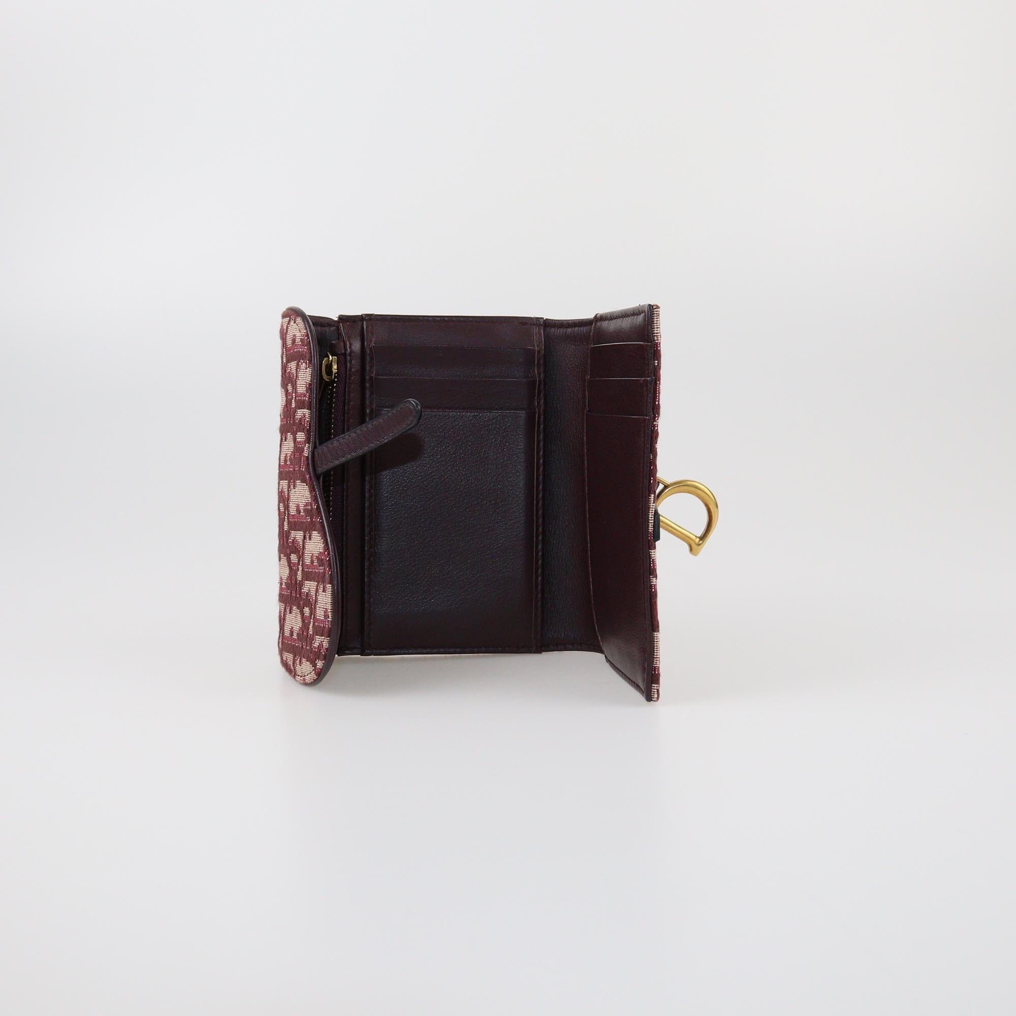 Christian Dior Burgundy Oblique Trifold Wallet Womens Christian Dior
