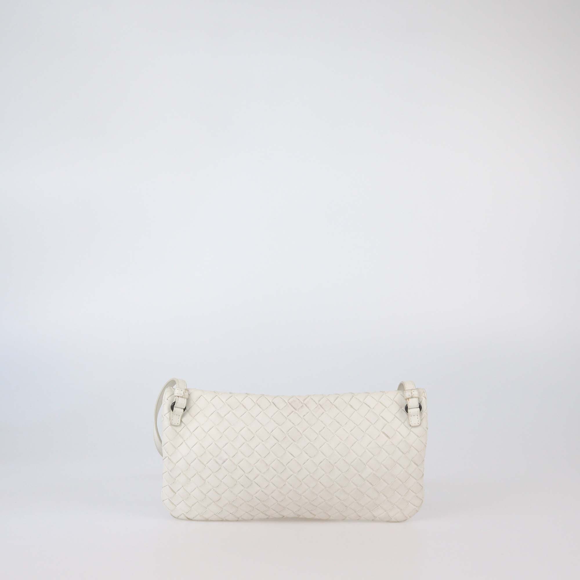 Bottega Veneta White Intrecciato Leather Flap Clutch Shoulder Bag