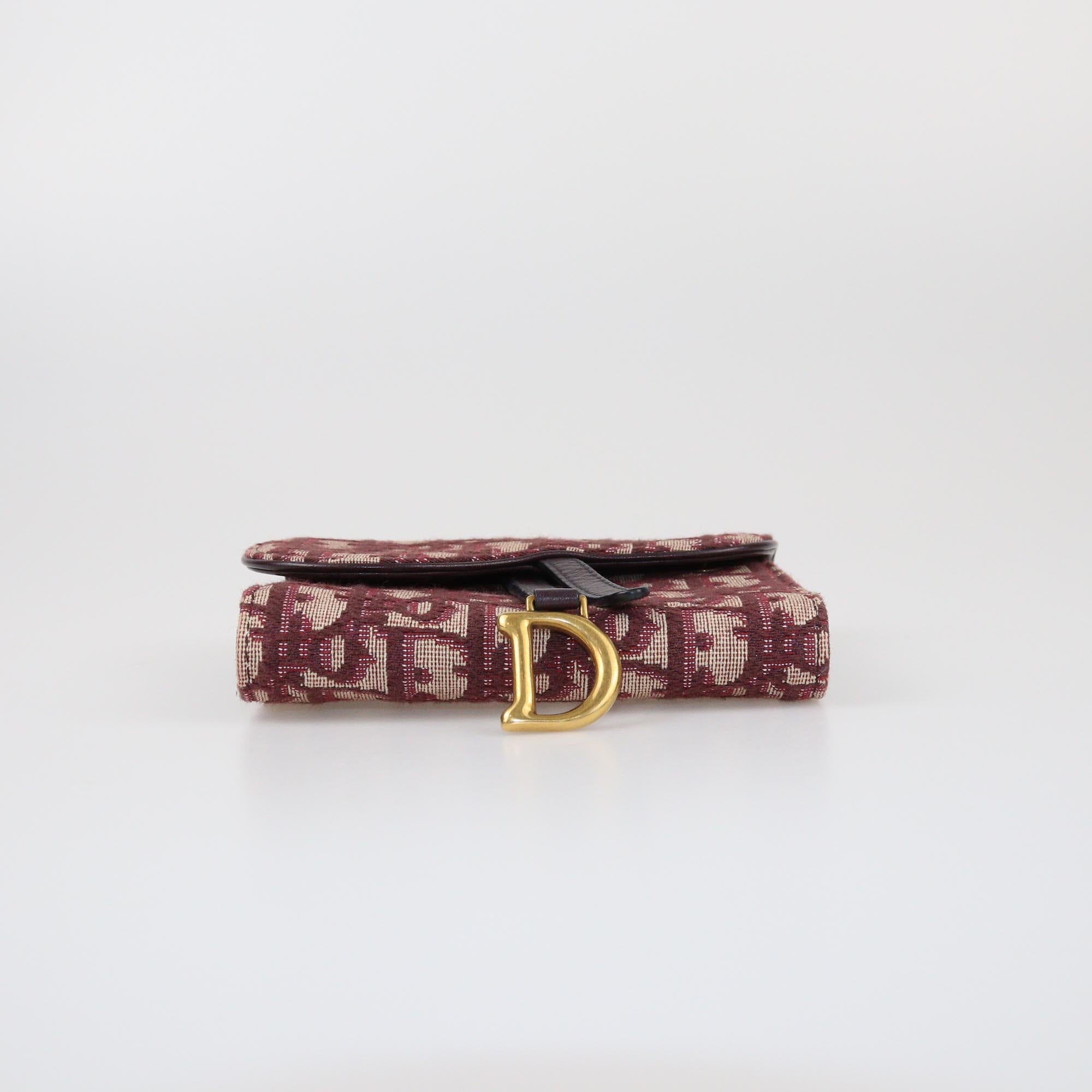 Christian Dior Burgundy Oblique Trifold Wallet Womens Christian Dior