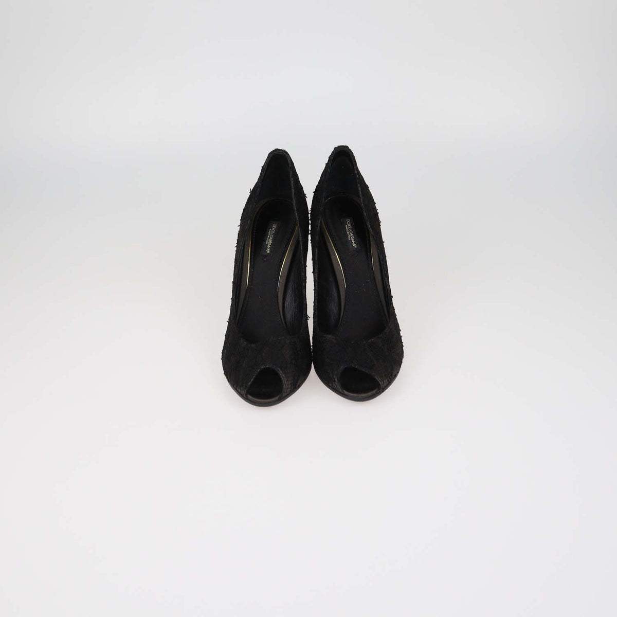 Dolce & Gabbana Black Floral Lace Peep Toe Pumps