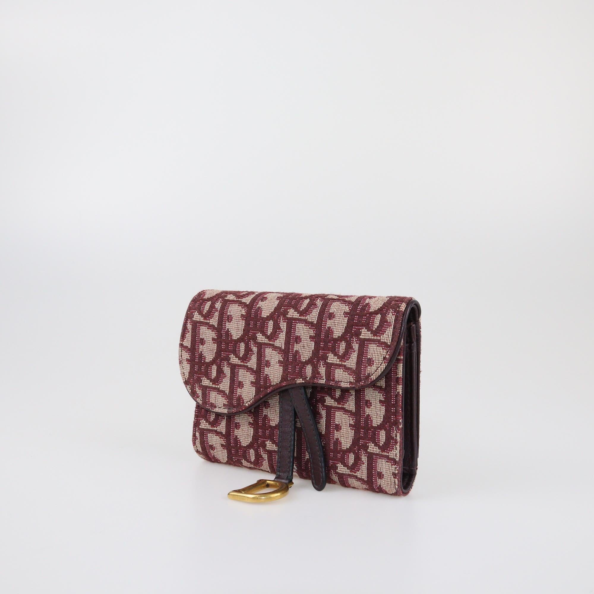 Christian Dior Burgundy Oblique Trifold Wallet Womens Christian Dior