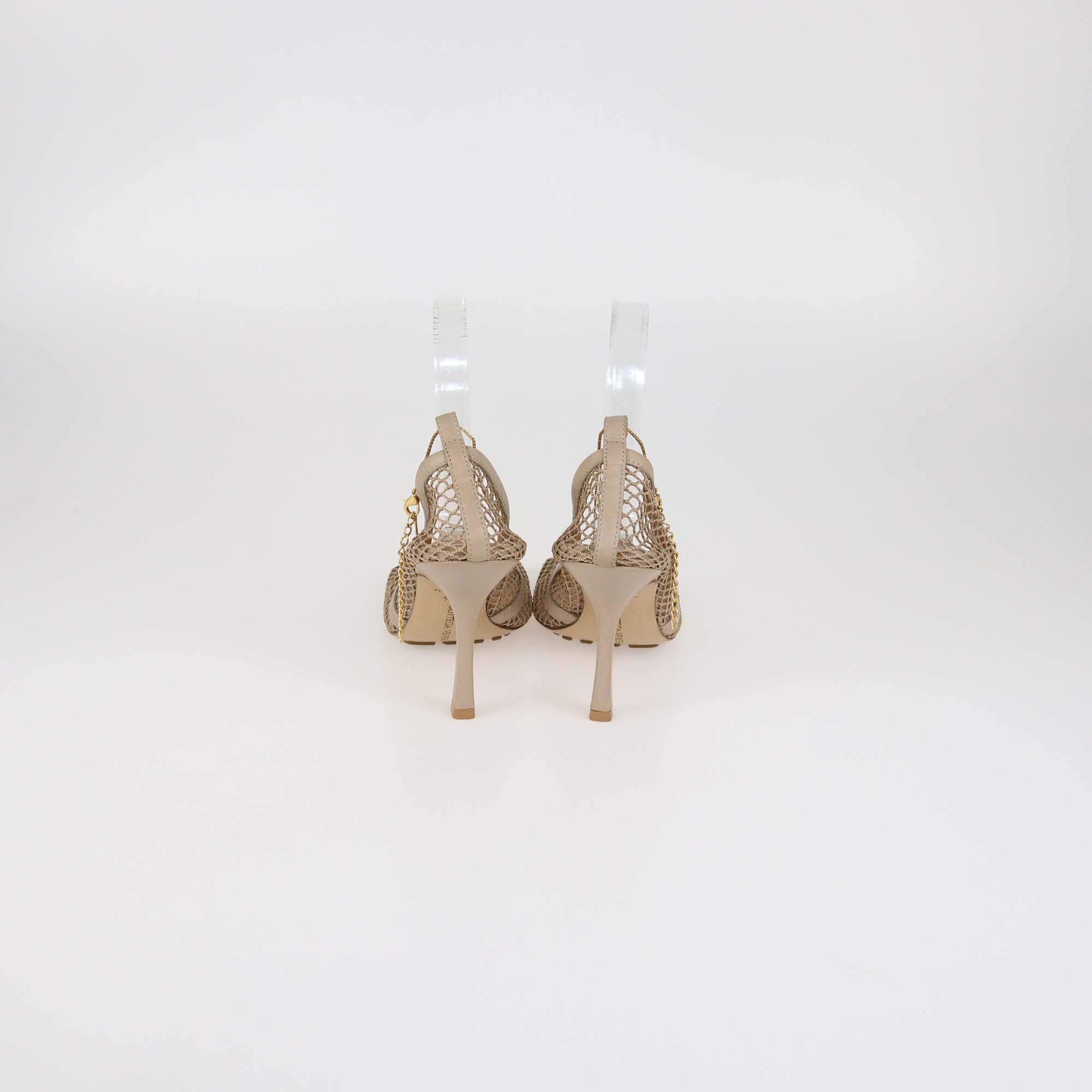 Bottega Veneta Beige Mesh Nylon Stretch Pumps