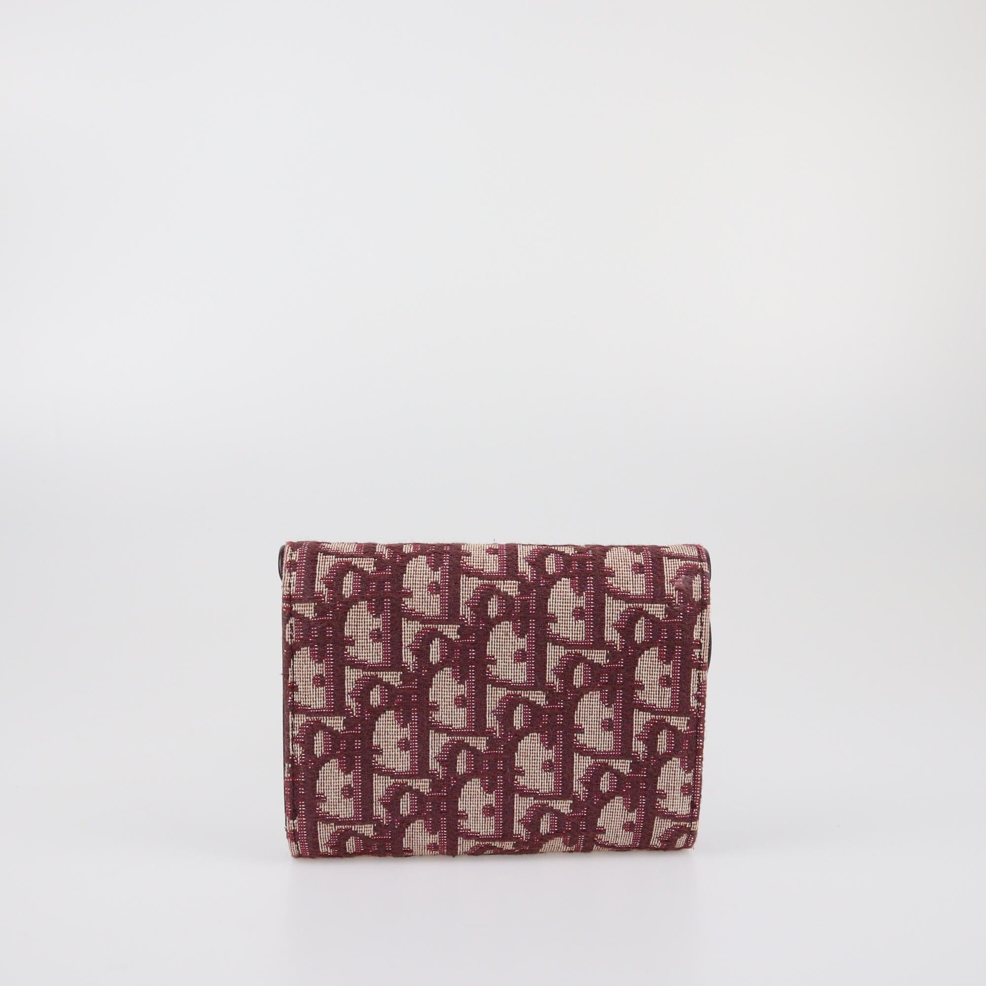 Christian Dior Burgundy Oblique Trifold Wallet Womens Christian Dior