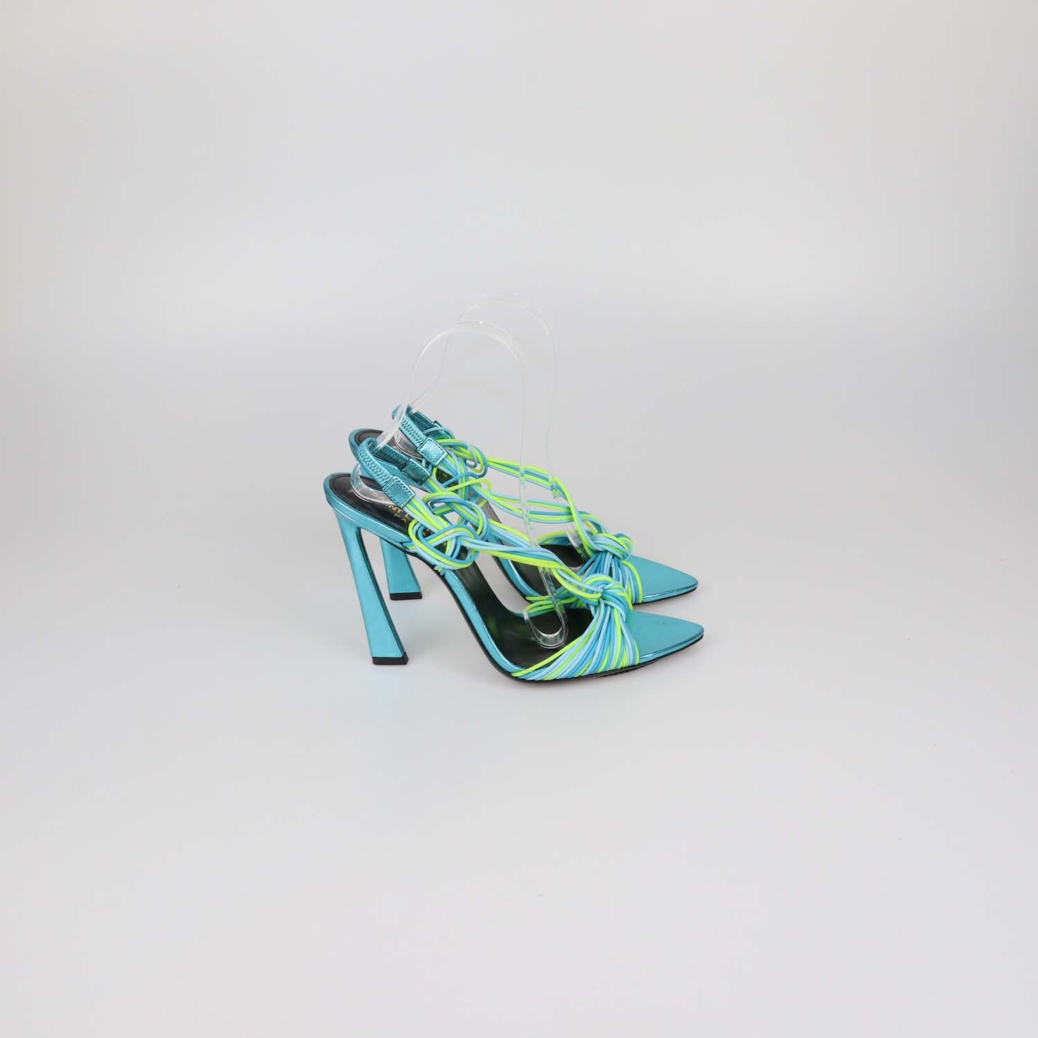 Saint Laurent Cerulean/Giallo Fluo Rubber Gippy Slingback Sandals