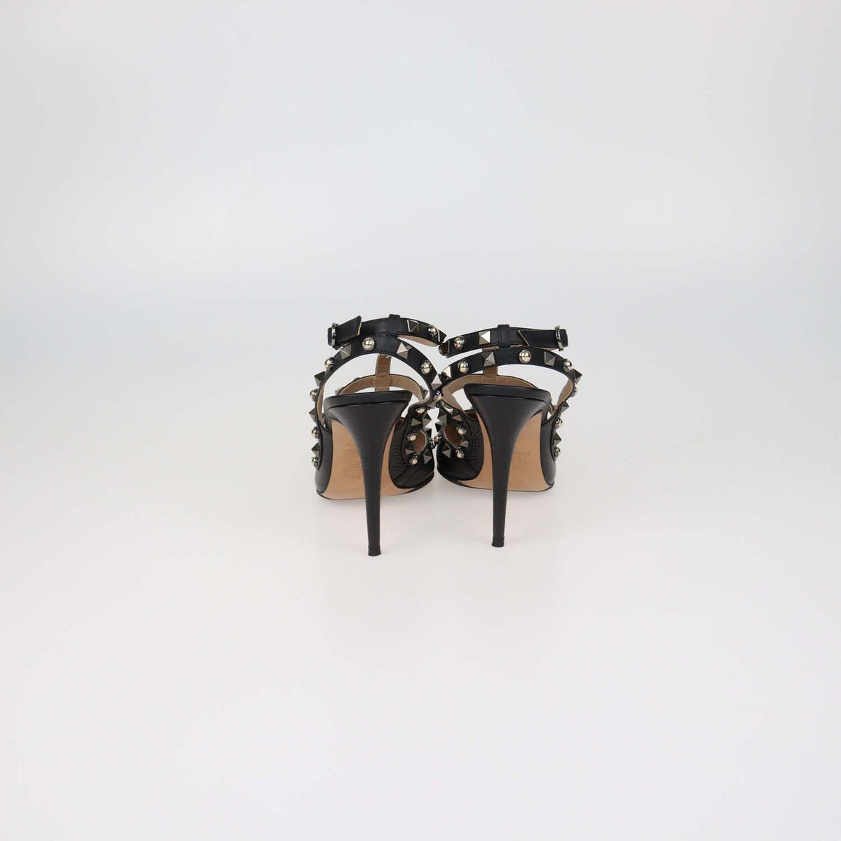 Valentino Black Leather Rolling Rockstud Caged Pumps
