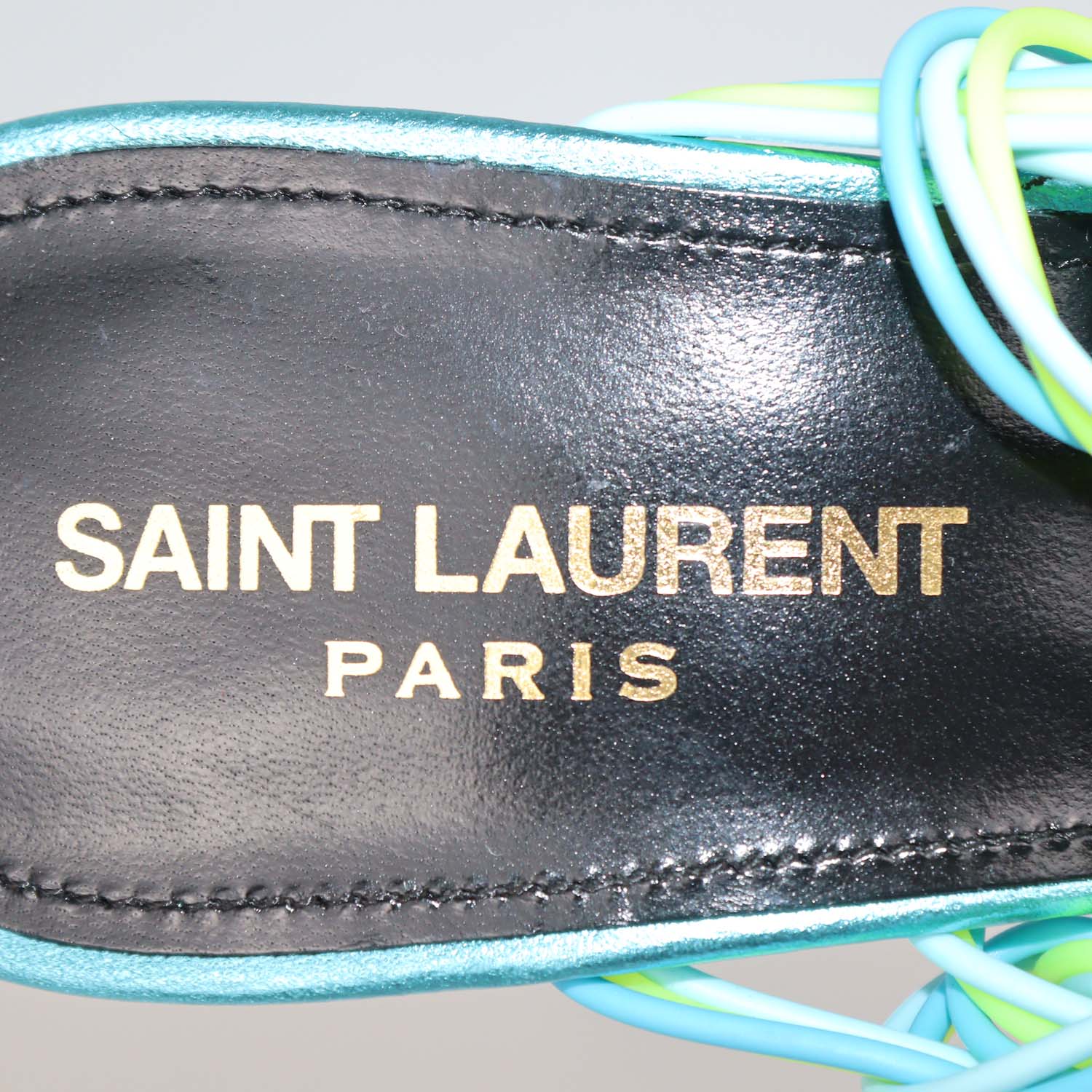 Saint Laurent Cerulean/Giallo Fluo Rubber Gippy Slingback Sandals