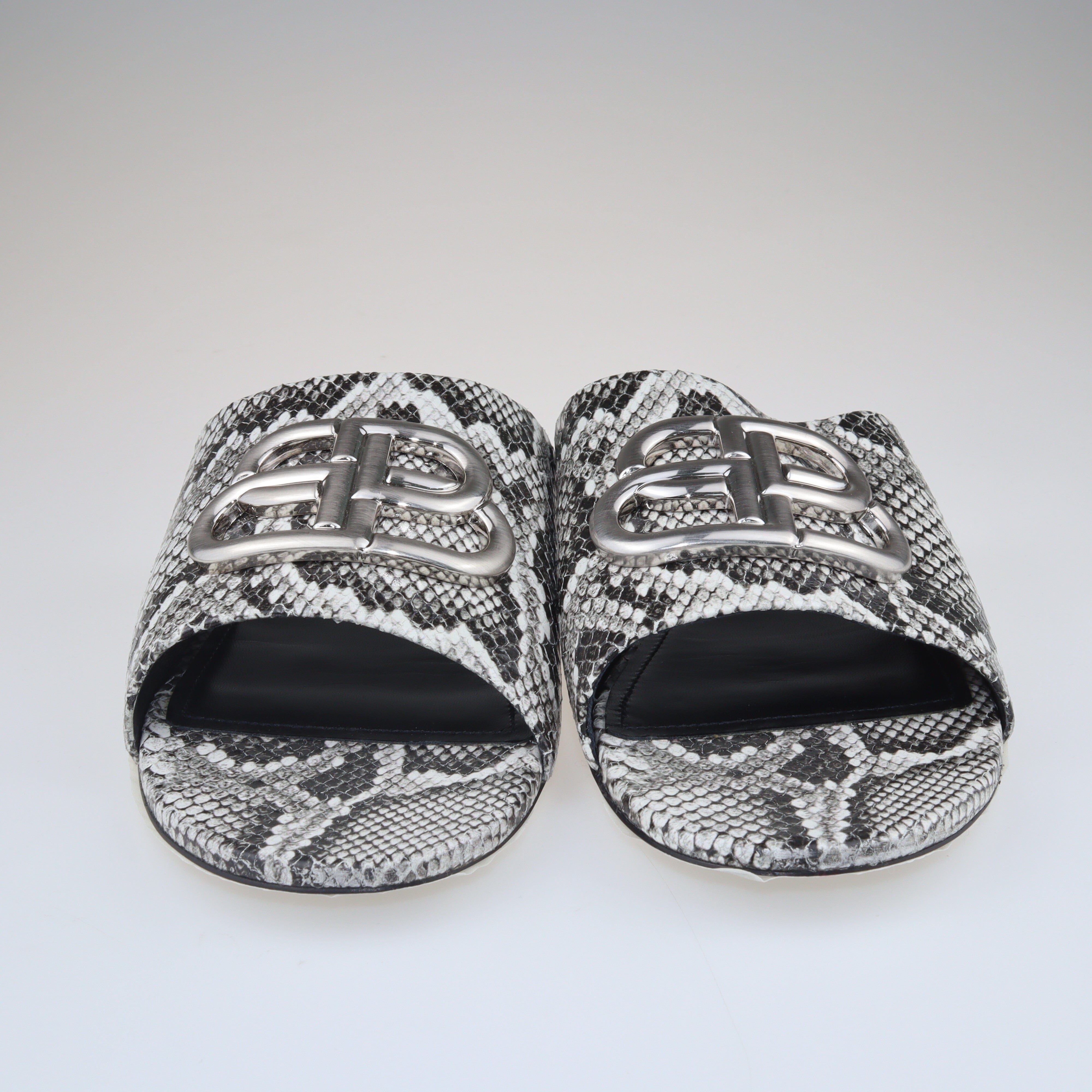 Black/White BB Slides Sandals Python Embossed Shoes Balenciaga 