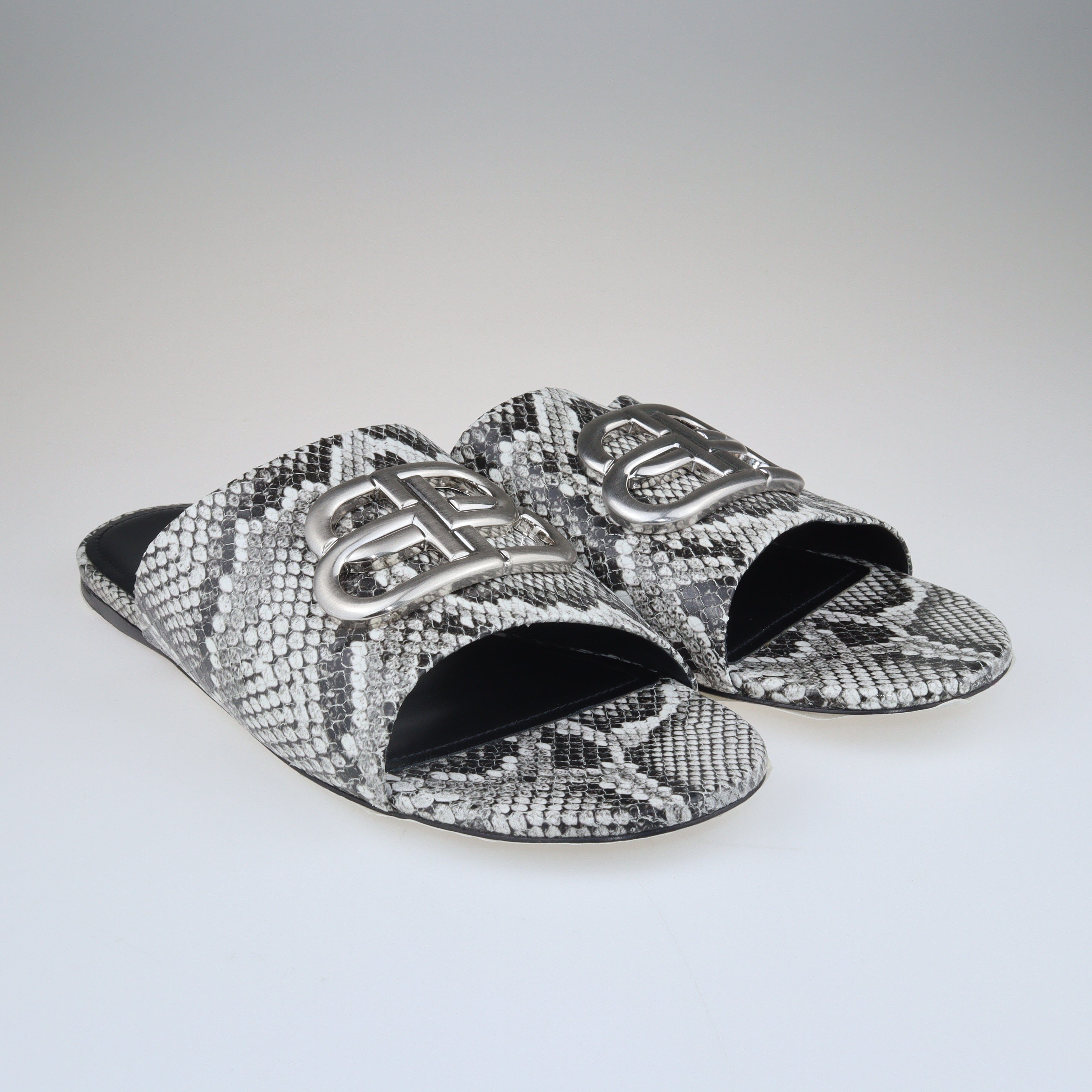 Black/White BB Slides Sandals Python Embossed Shoes Balenciaga 