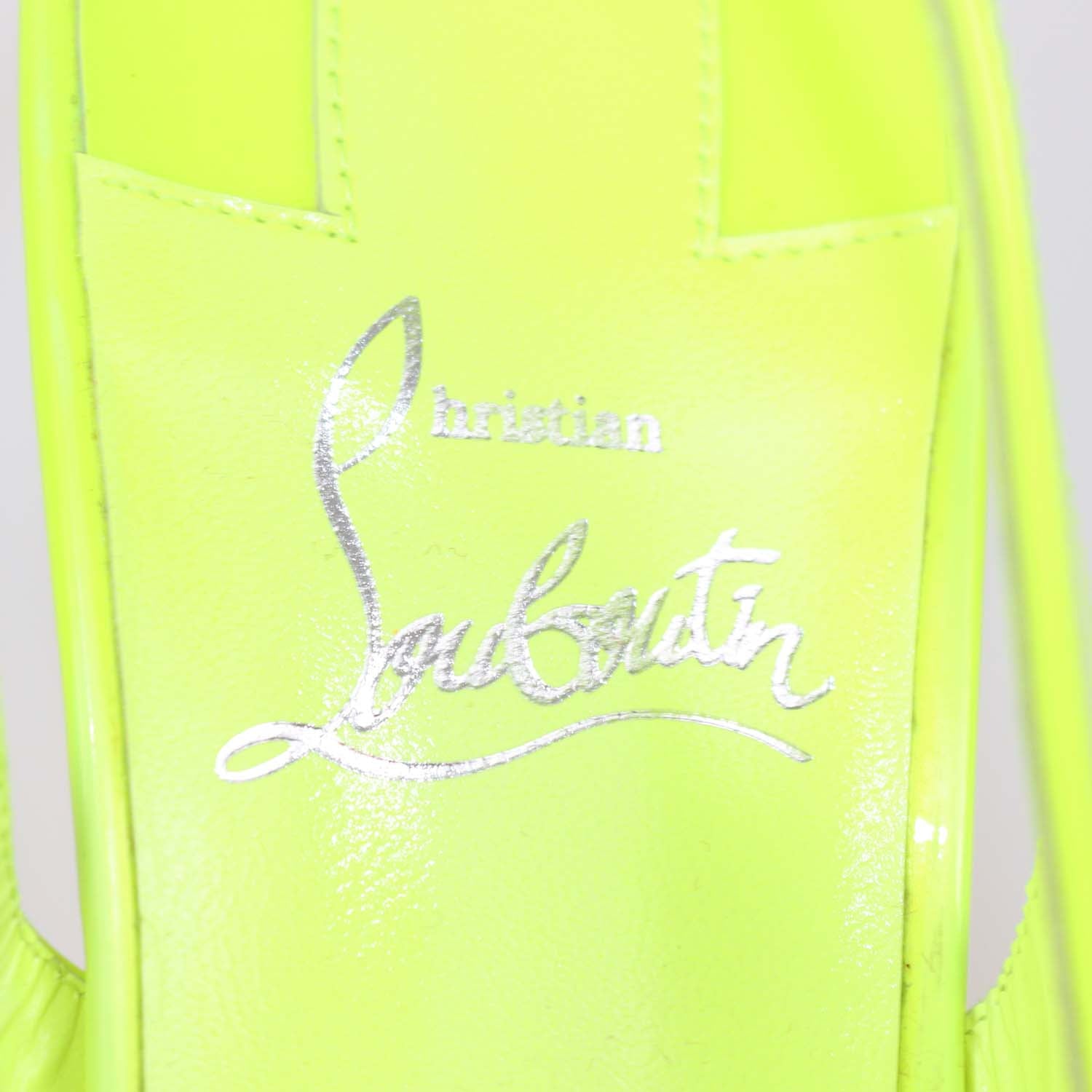 Christian Louboutin Neon Green Patent Leather Clare Slingback Pumps