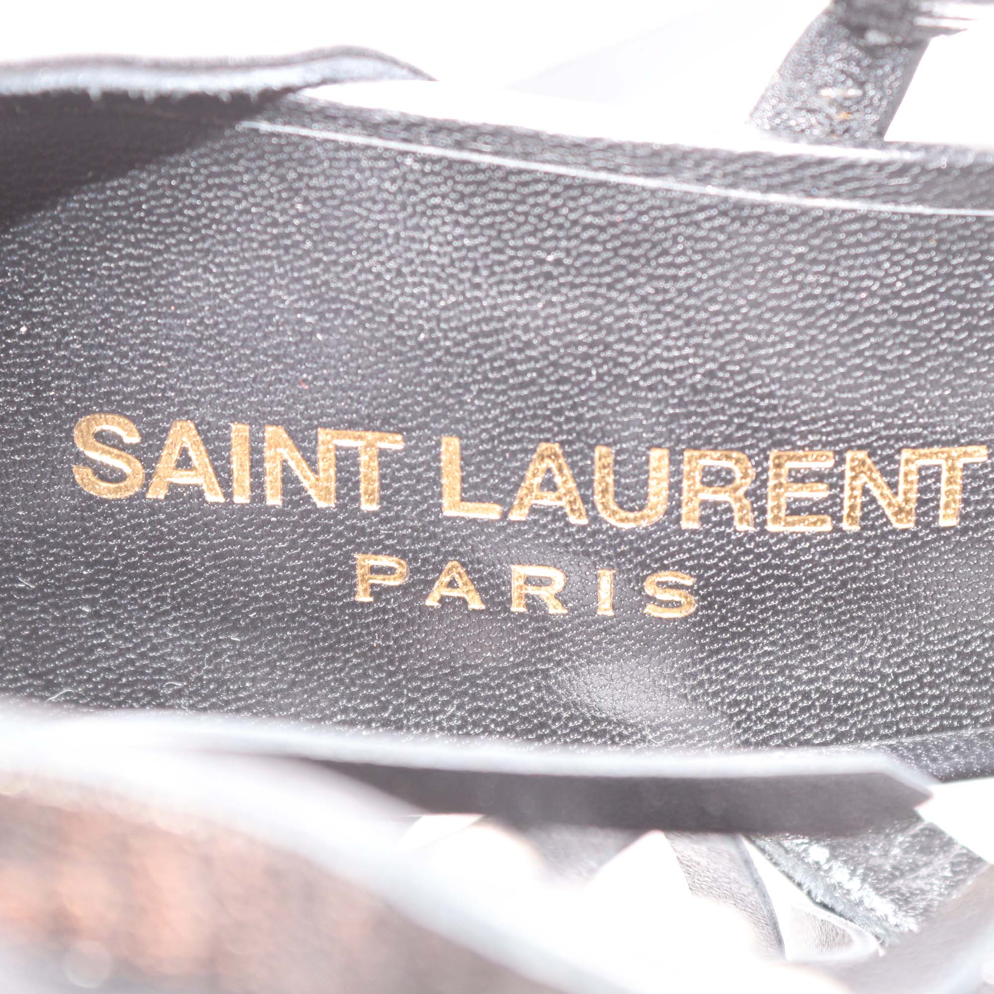 Saint Laurent Black Leather Studded & Fringe T-Strap Sandals