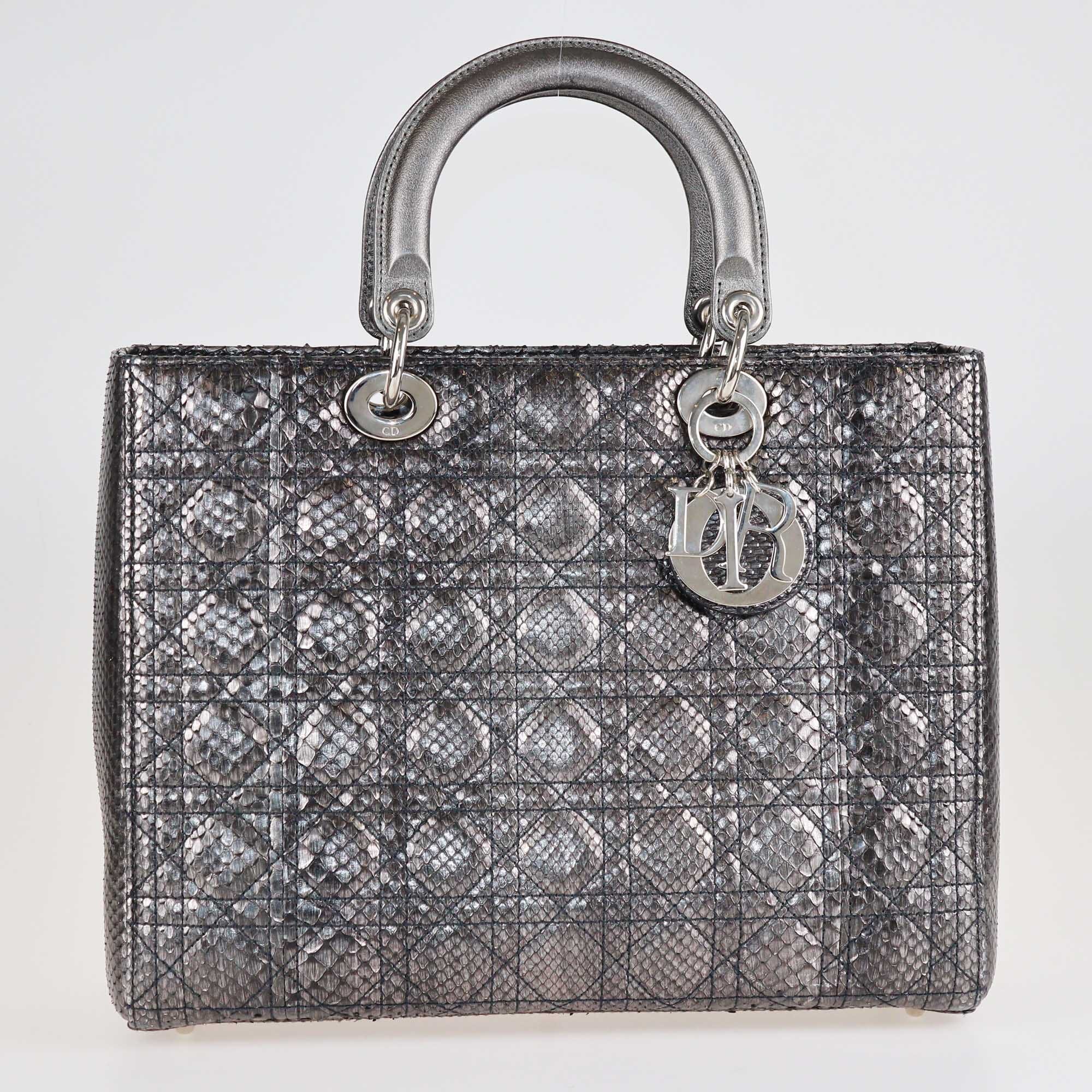 Dior Metallic Cannage Snakeskin Large Limited Edition Lady Dior Tote Bags Christian Dior