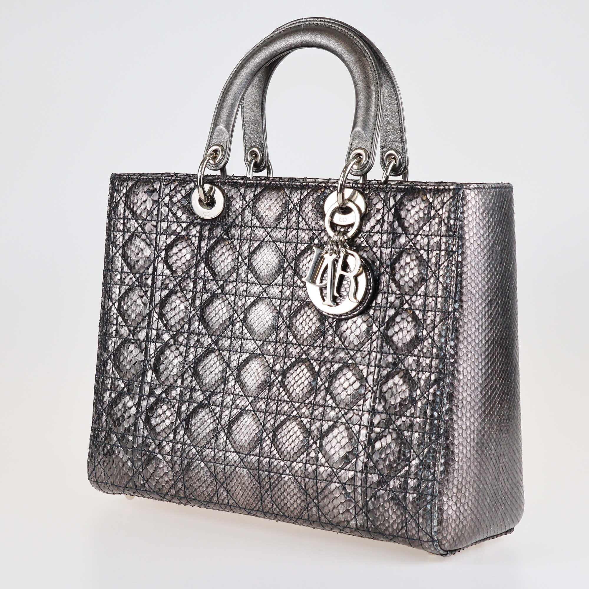 Dior Metallic Cannage Snakeskin Large Limited Edition Lady Dior Tote Bags Christian Dior