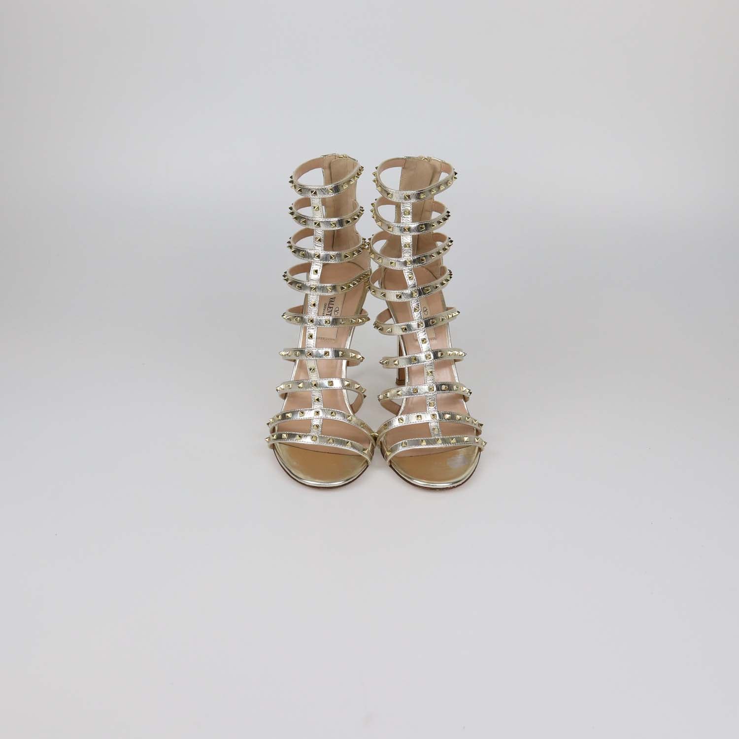 Valentino Gold Leather Rockstud Caged Heel Sandals