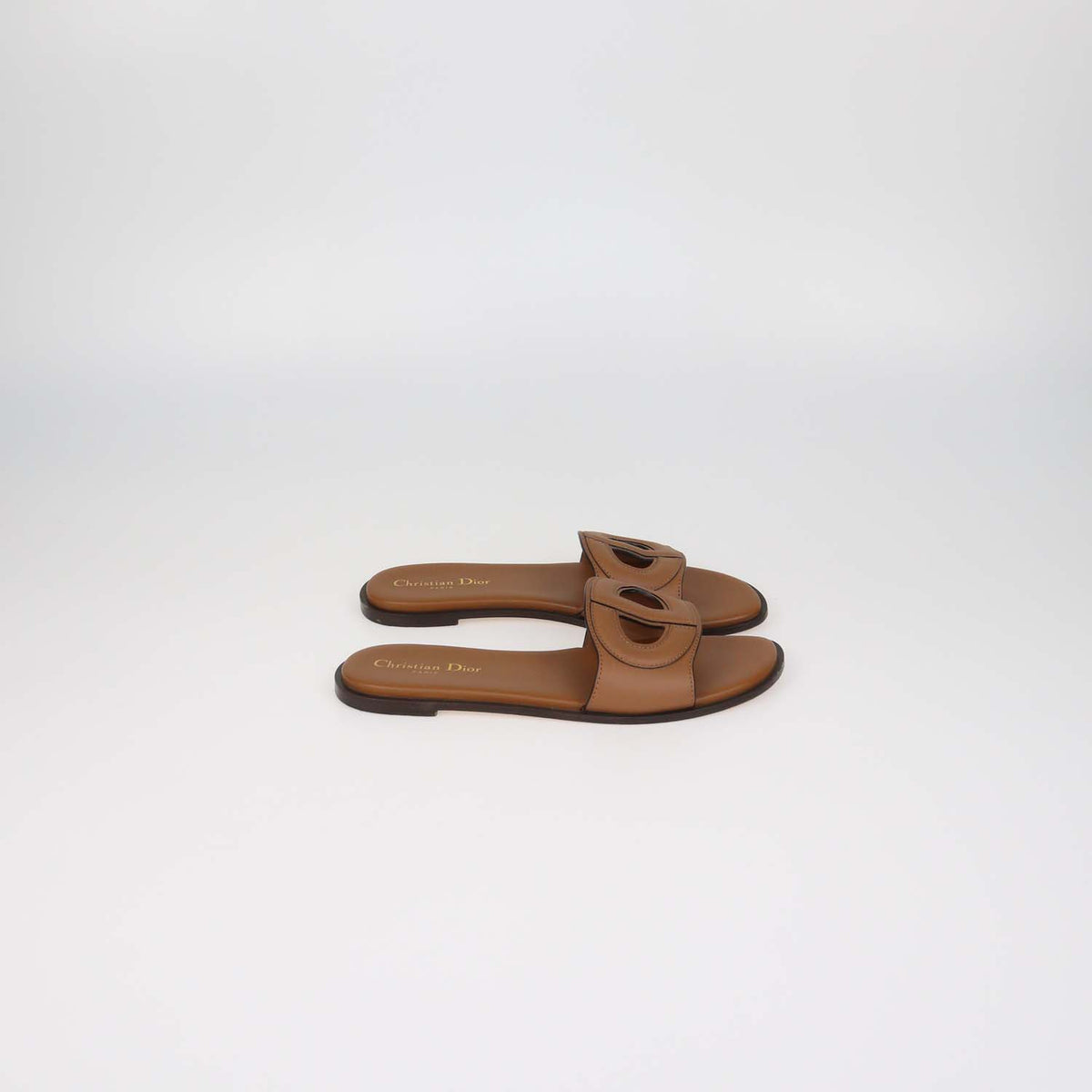 Christian Dior Brown Leather D-Club Flat Slides