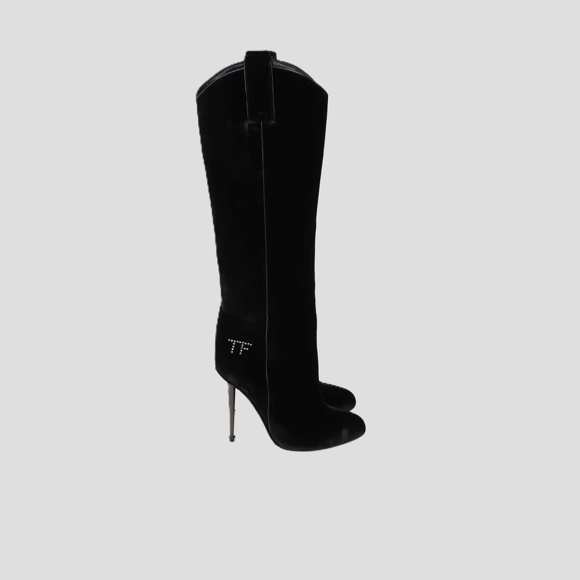 Tom Ford Black Velvet TF Crystal Embellished High Boots